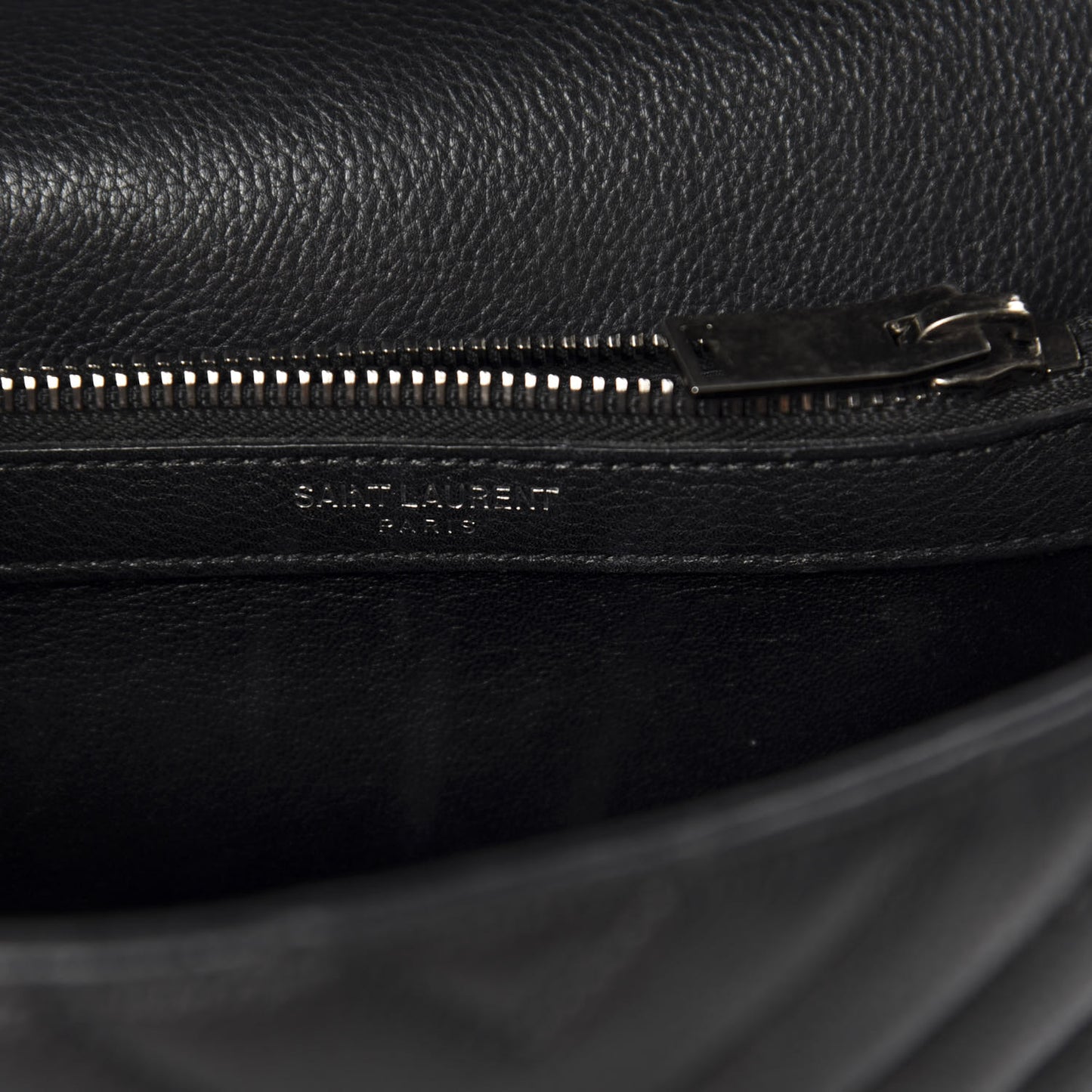 Sheepskin Matelasse Chevron Monogram Medium College Bag Black