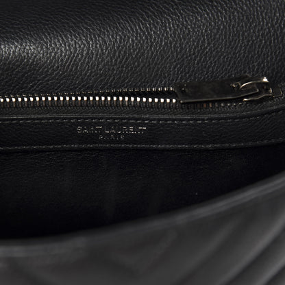 Saint Laurent Sheepskin Matelasse Chevron Monogram Medium College Bag Black 12 of 18