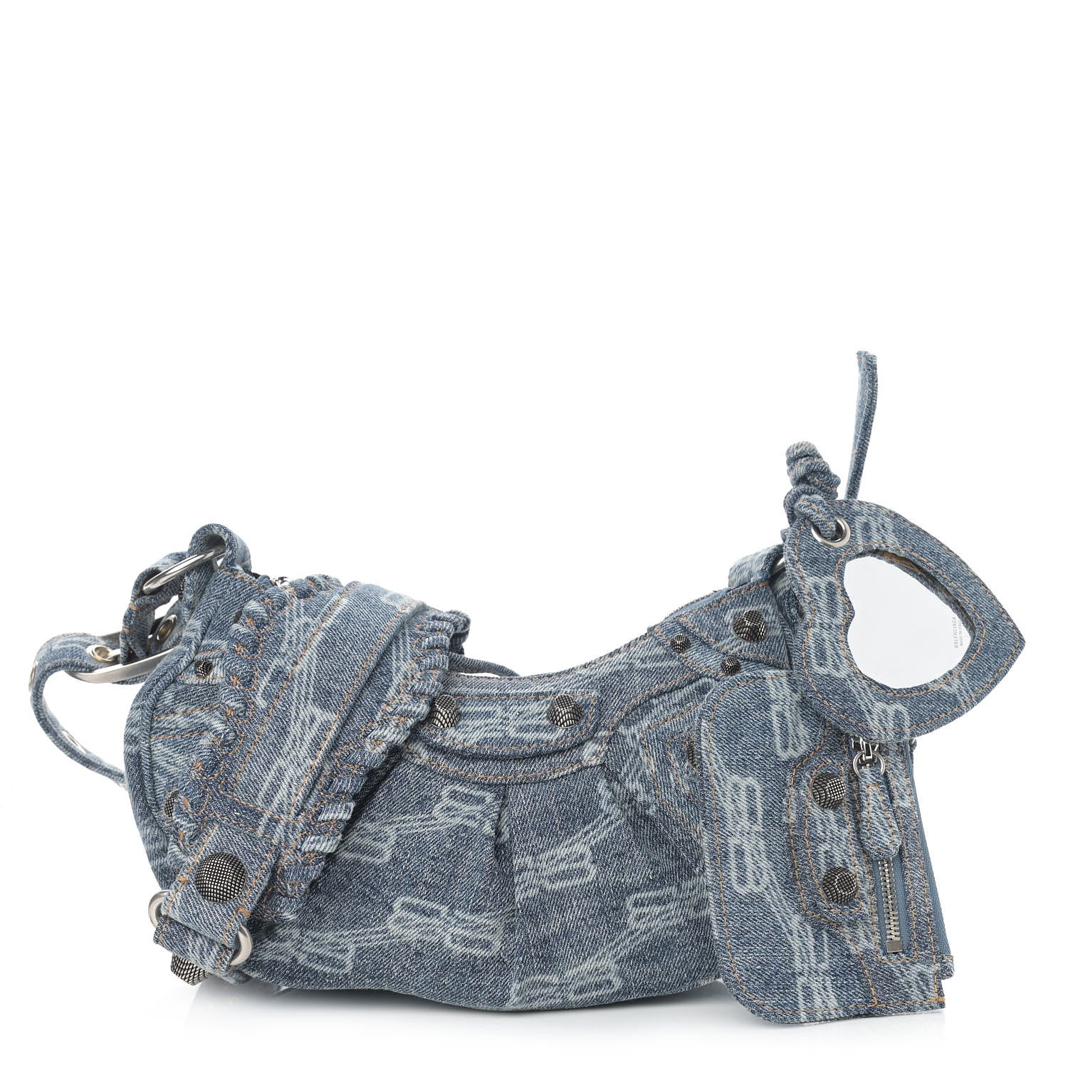 Balenciaga Bleached Denim BB Monogram Le Cagole Shoulder Bag XS Blue 1 of 10
