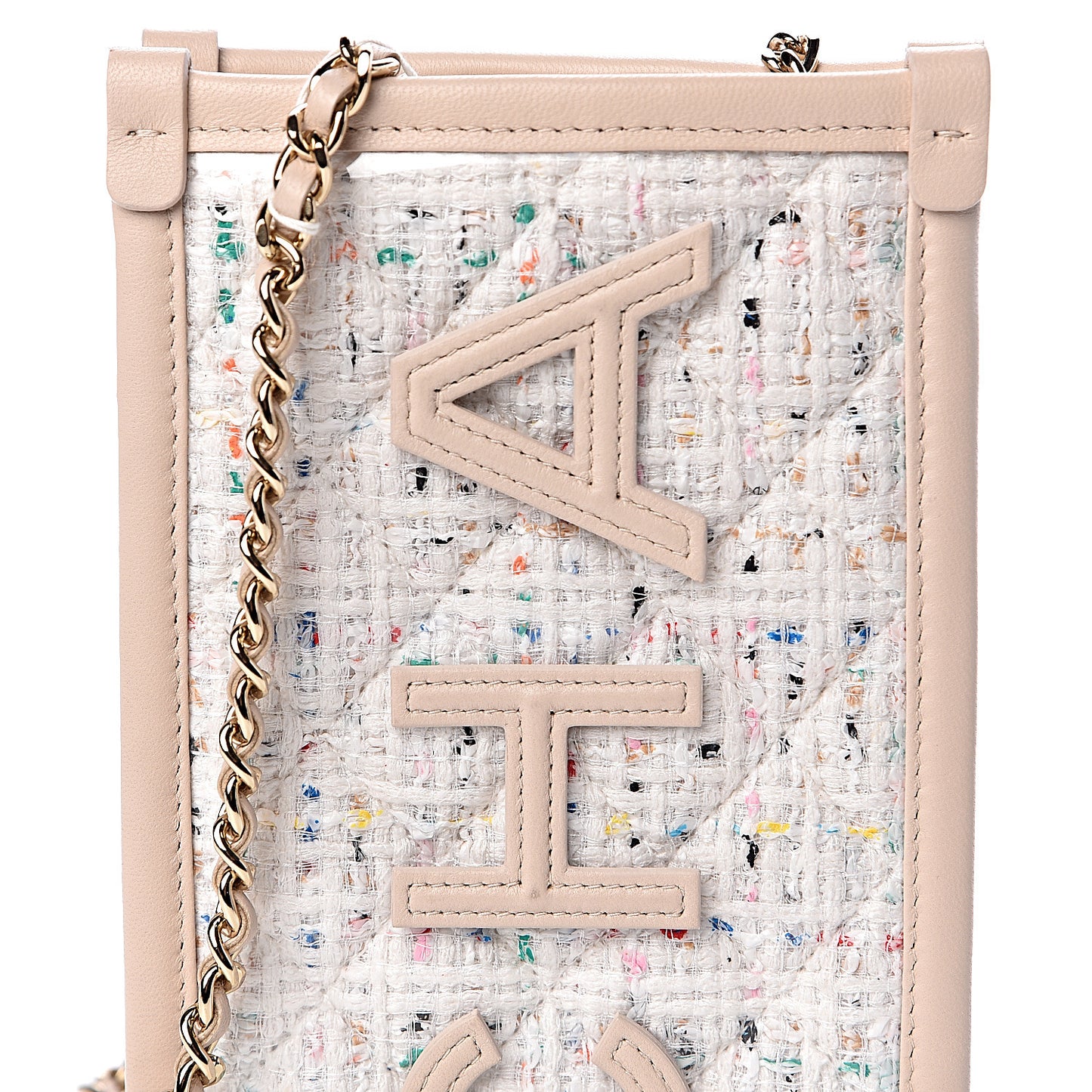 Tweed PVC Lambskin Clutch With Chain Light Beige
