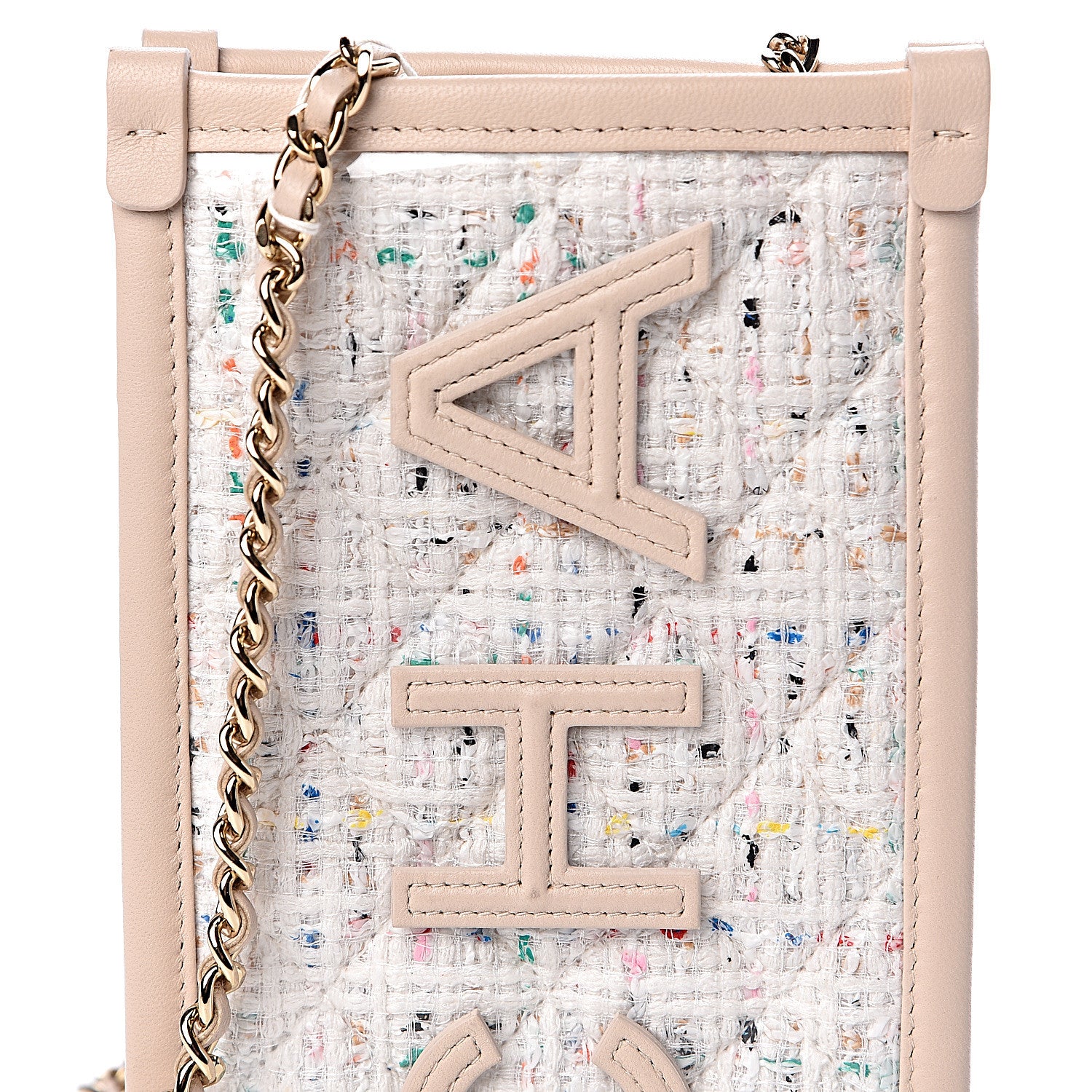 Chanel Tweed PVC Lambskin Clutch With Chain Light Beige 8 of 10
