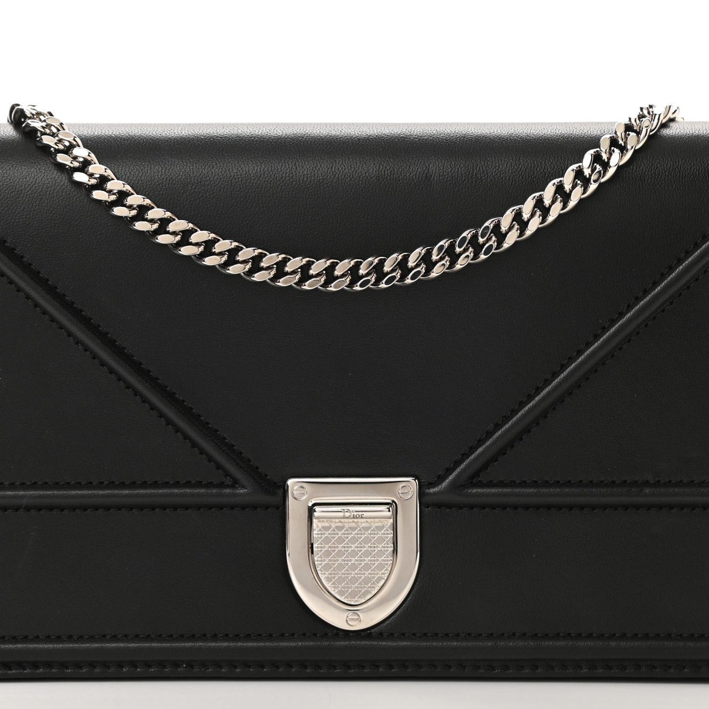 Lambskin Diorama Croisiere Chain Wallet Black