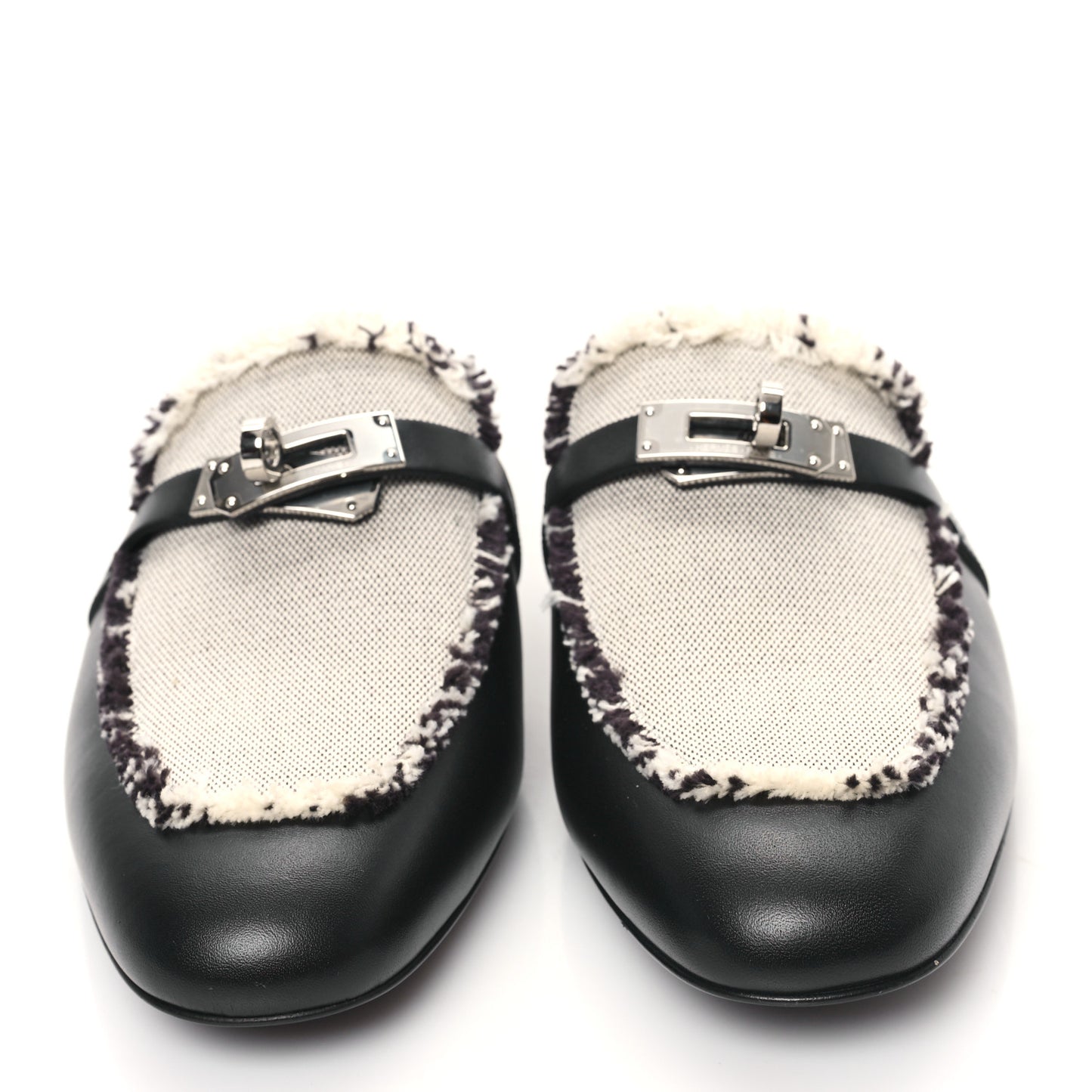 Toile Calfskin Fringe Womens Oz Mules 36.5 Black Prunoir