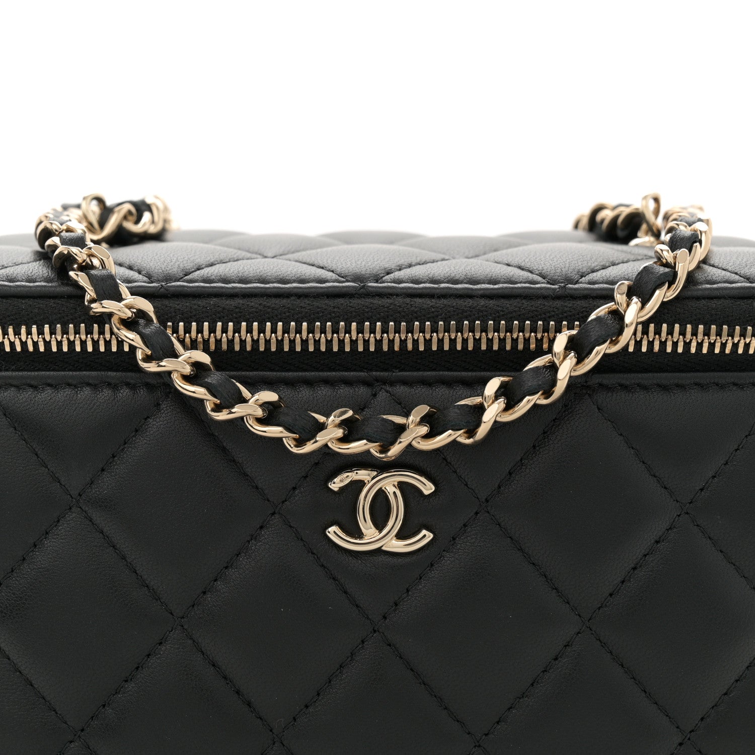 Chanel Lambskin Quilted Enamel CC Pearl Crush Small Vanity Case With Chain Black 8 of 11