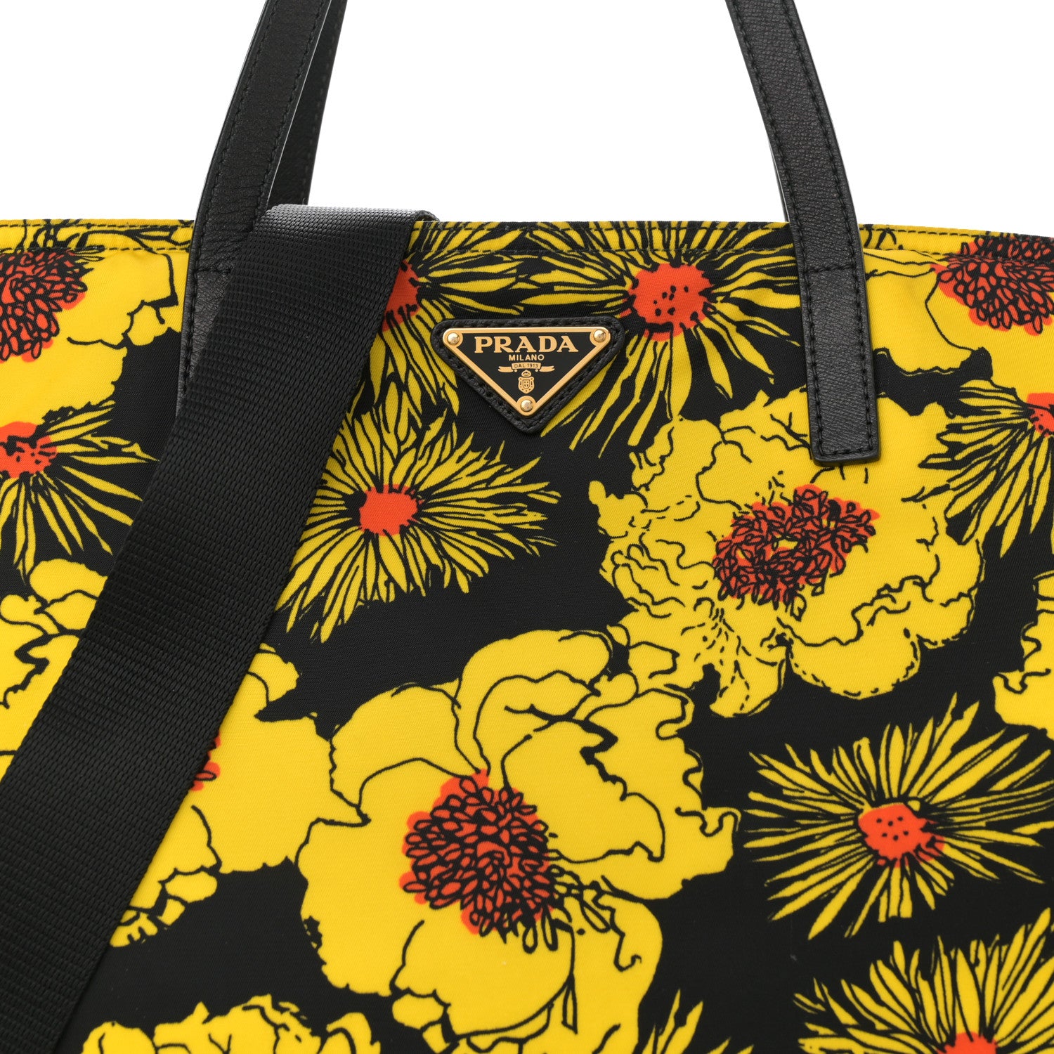 Prada Tessuto Nylon Saffiano Floral Print Tote Giallo 7 of 10