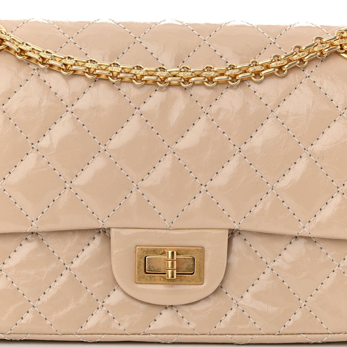 Patent Distressed Calfskin Quilted 2.55 Reissue 225 Flap Beige