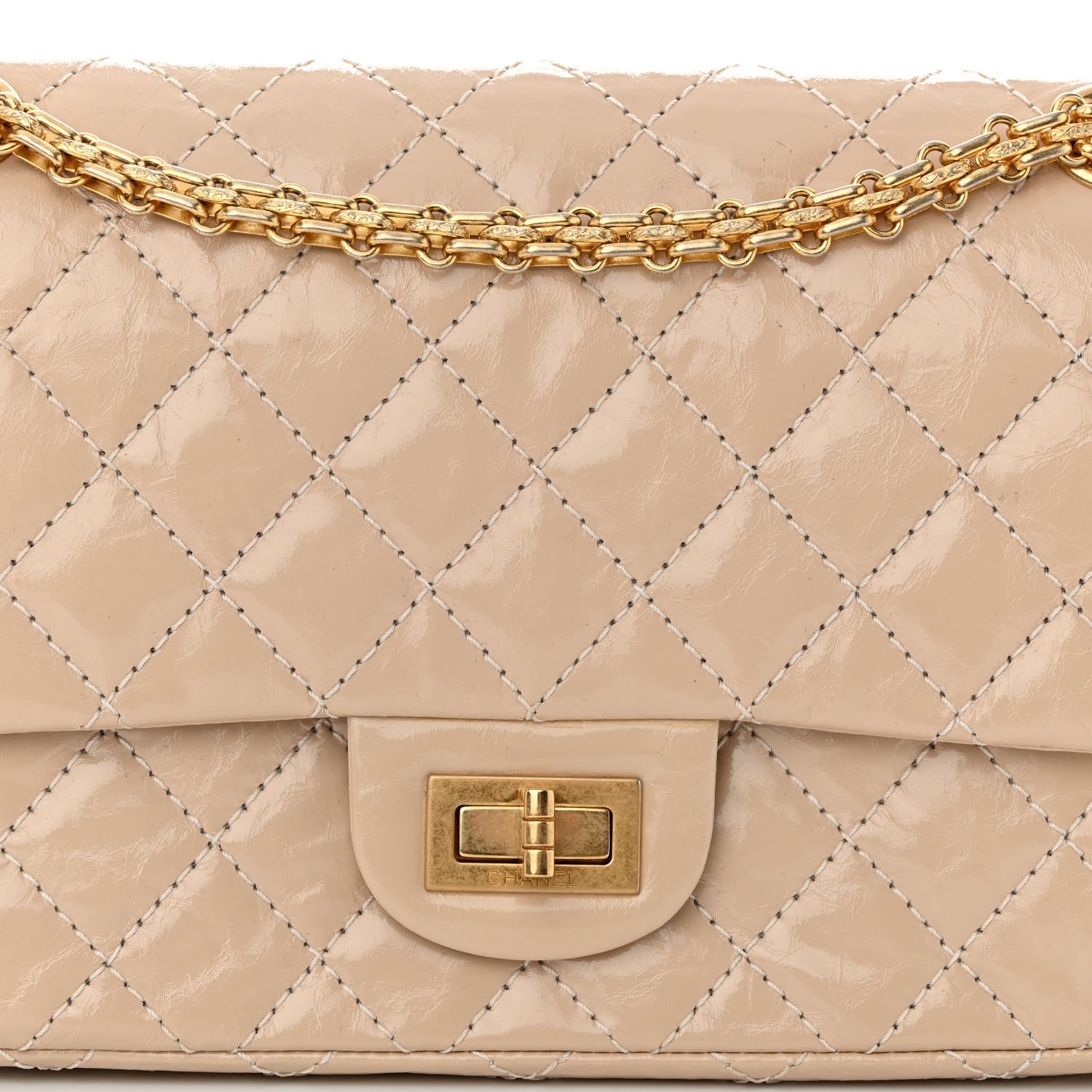 Chanel Patent Distressed Calfskin Quilted 2.55 Reissue 225 Flap Beige 8 of 13