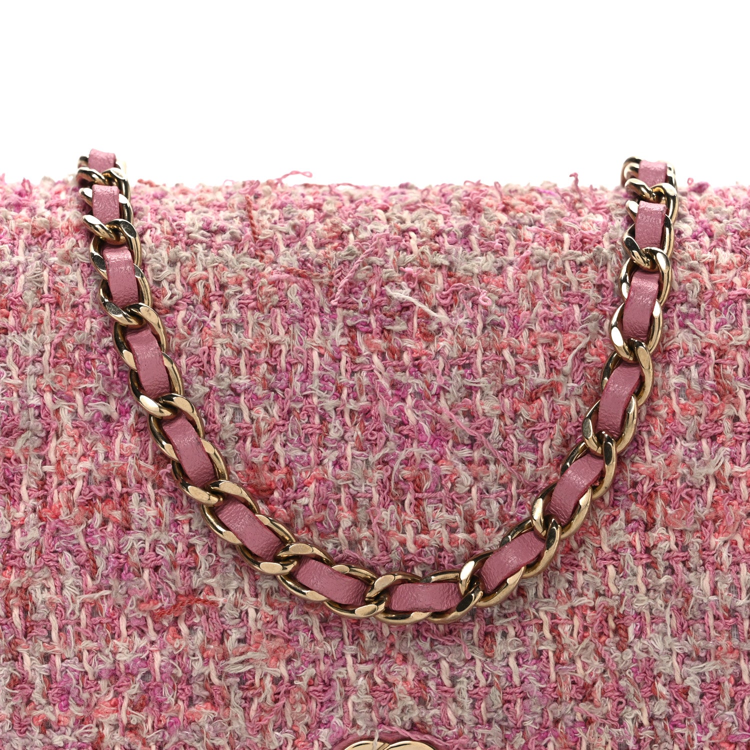 Chanel Tweed Quilted Wallet On Chain WOC Pink 8 of 10