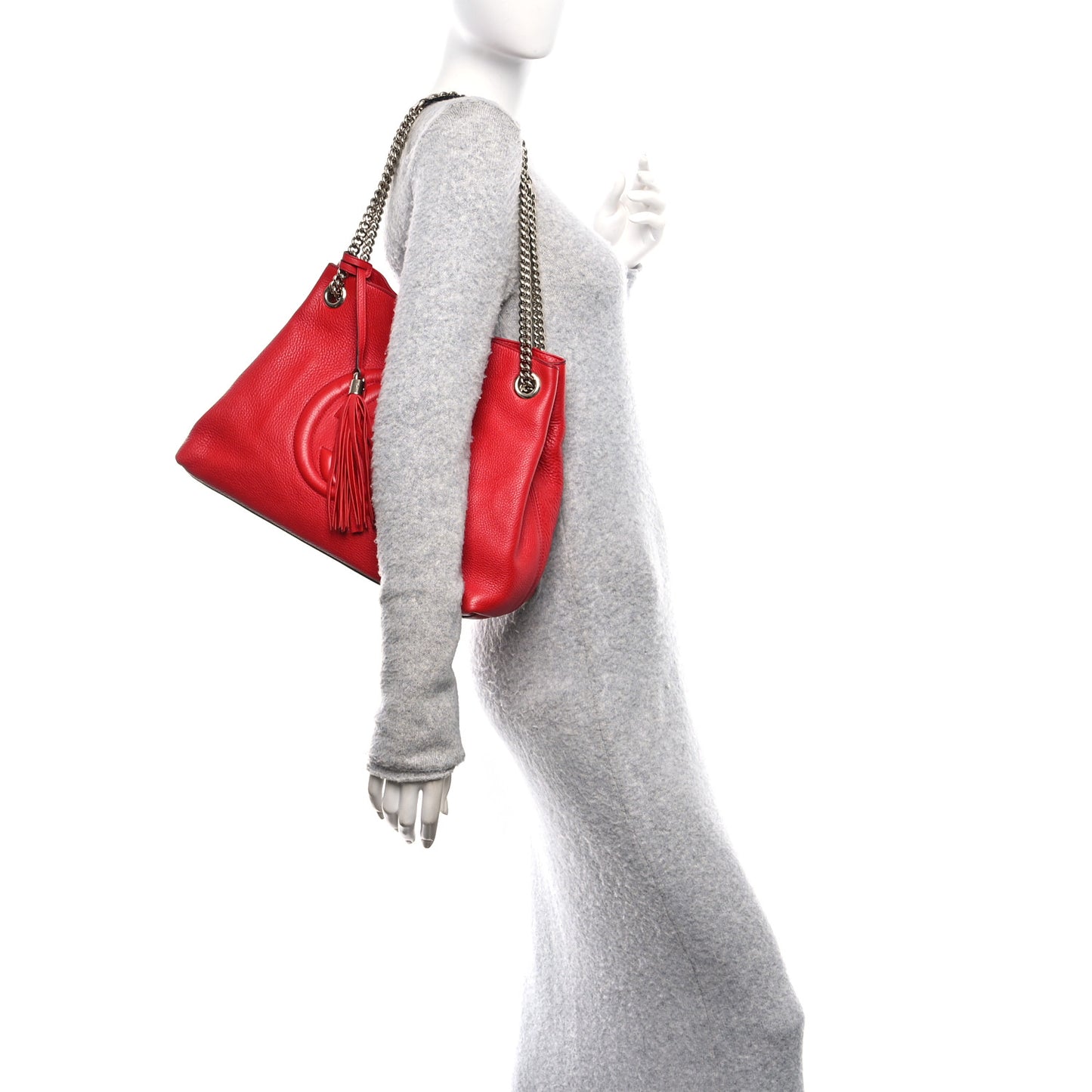Pebbled Calfskin Medium Soho Chain Shoulder Bag Tabasco Red