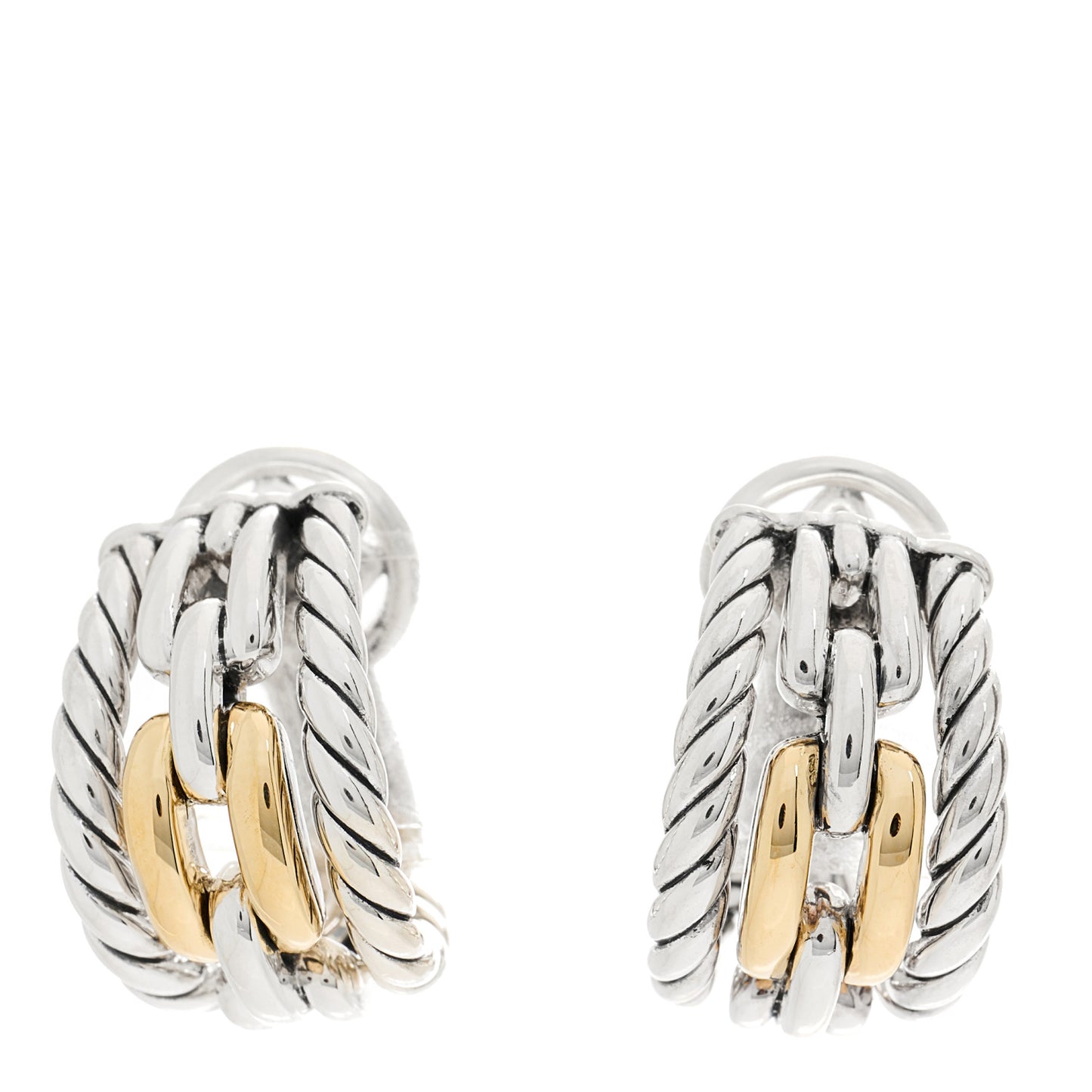 18K Yellow Gold Sterling Silver Wellesley Link Hoop Earrings