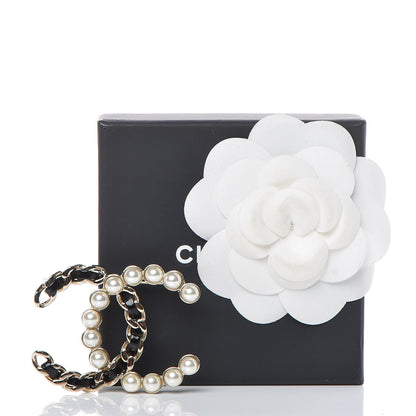Chanel Lambskin Pearl CC Chain Brooch Black Gold 5 of 5