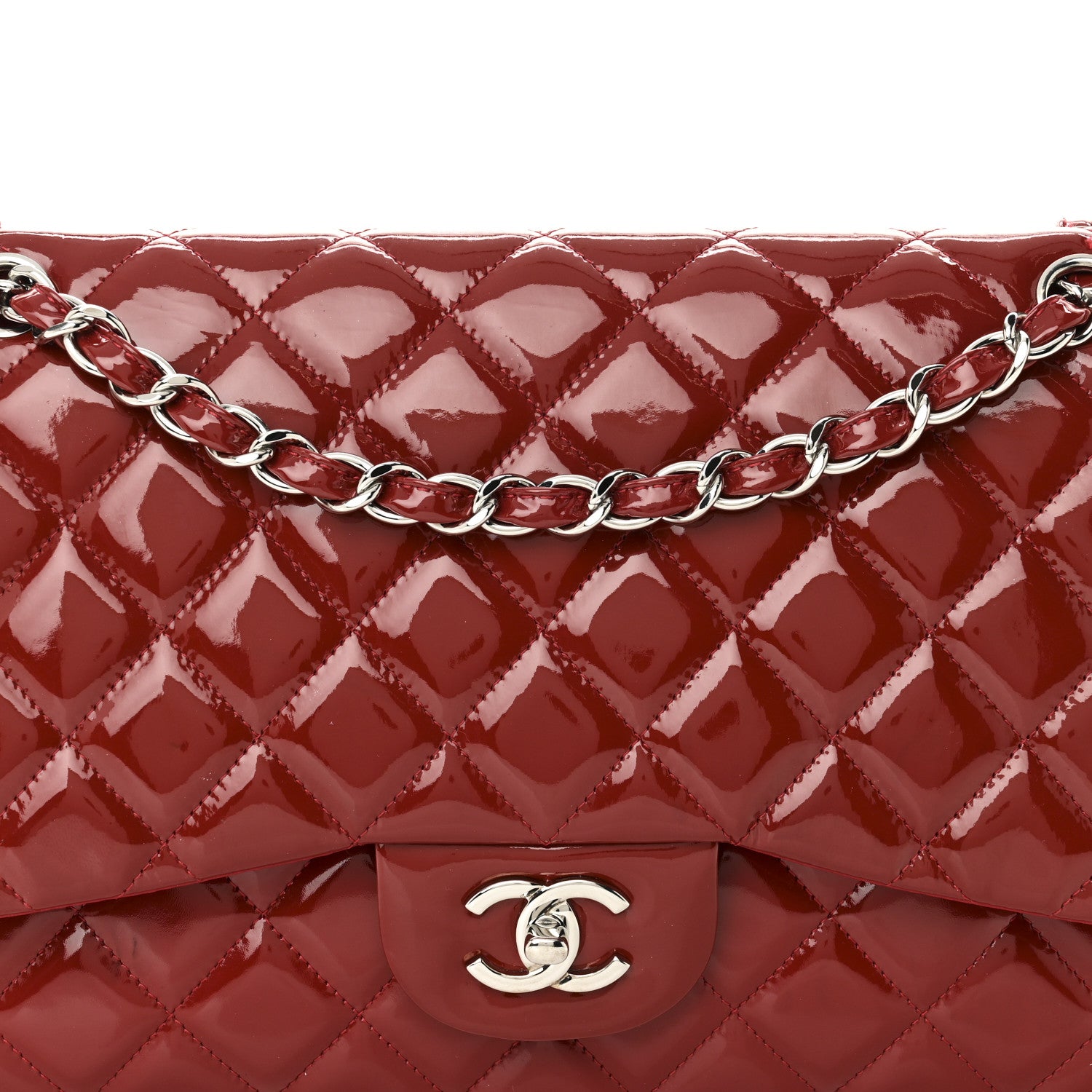 Chanel Patent Quilted Jumbo Double Flap Red 7 of 9