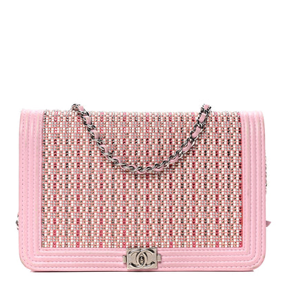 Chanel Calfskin Crystal Studded Boy Wallet On Chain WOC Pink 1 of 6