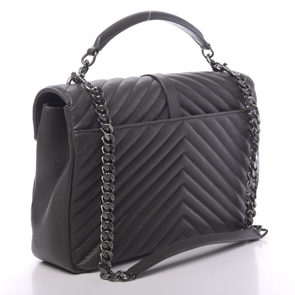 Saint Laurent Sheepskin Matelasse Chevron Monogram Large College Satchel Dark Asphalt 4 of 16