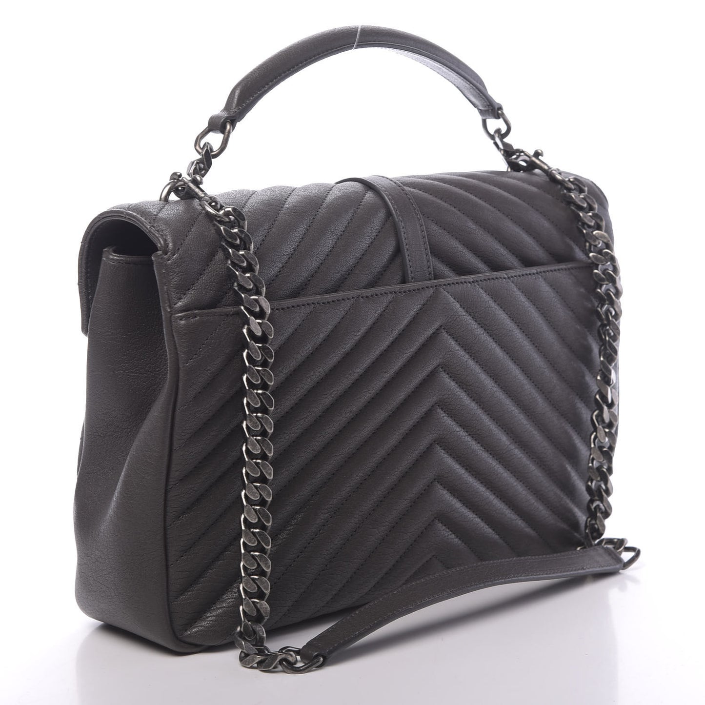 Sheepskin Matelasse Chevron Monogram Large College Satchel Dark Asphalt