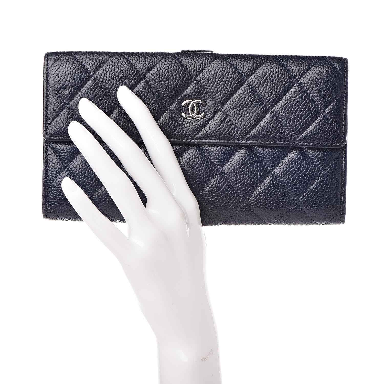 Chanel Caviar Quilted CC Long Double Wallet Navy 2 of 14