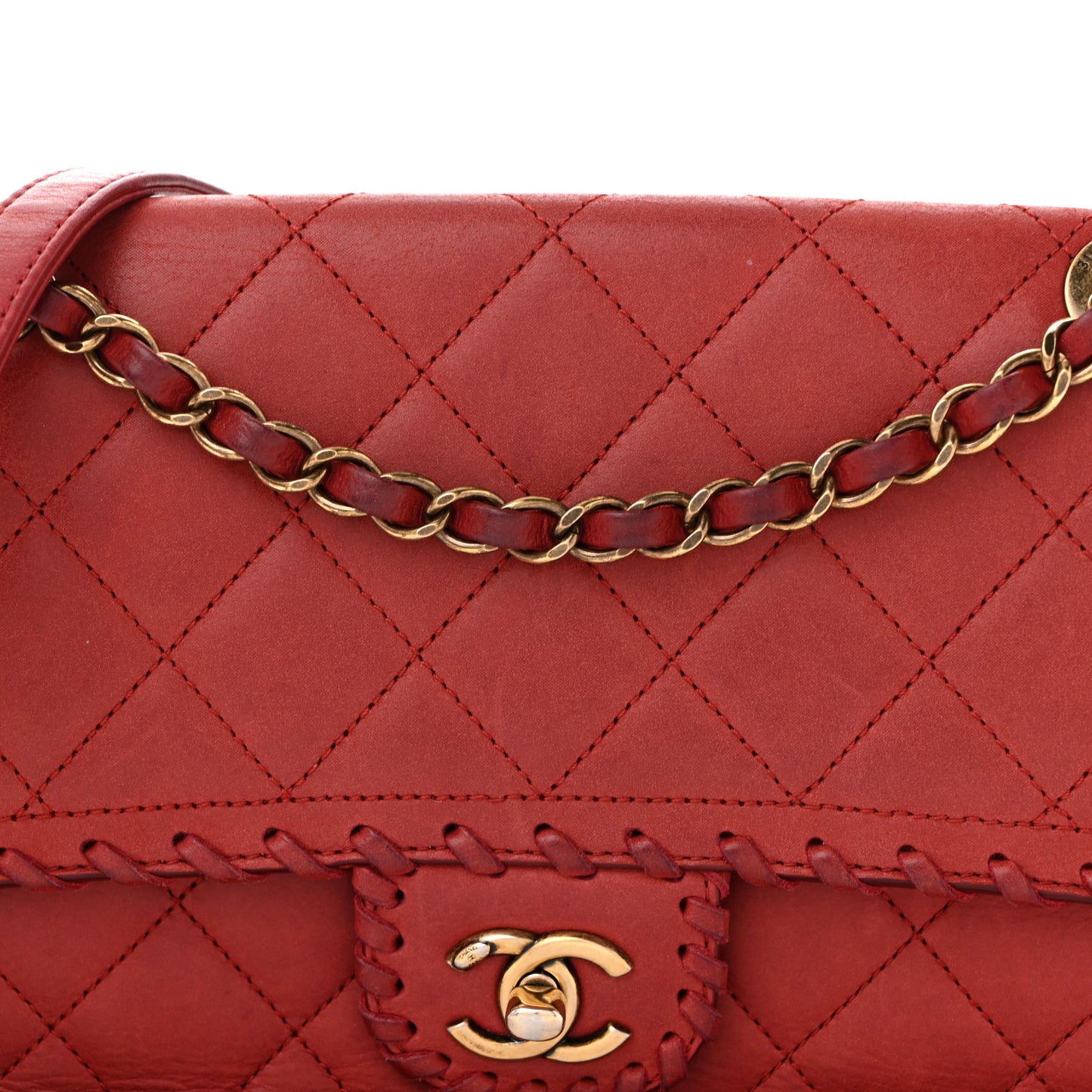 Iridescent Calfskin Medium Happy Stitch Flap Red