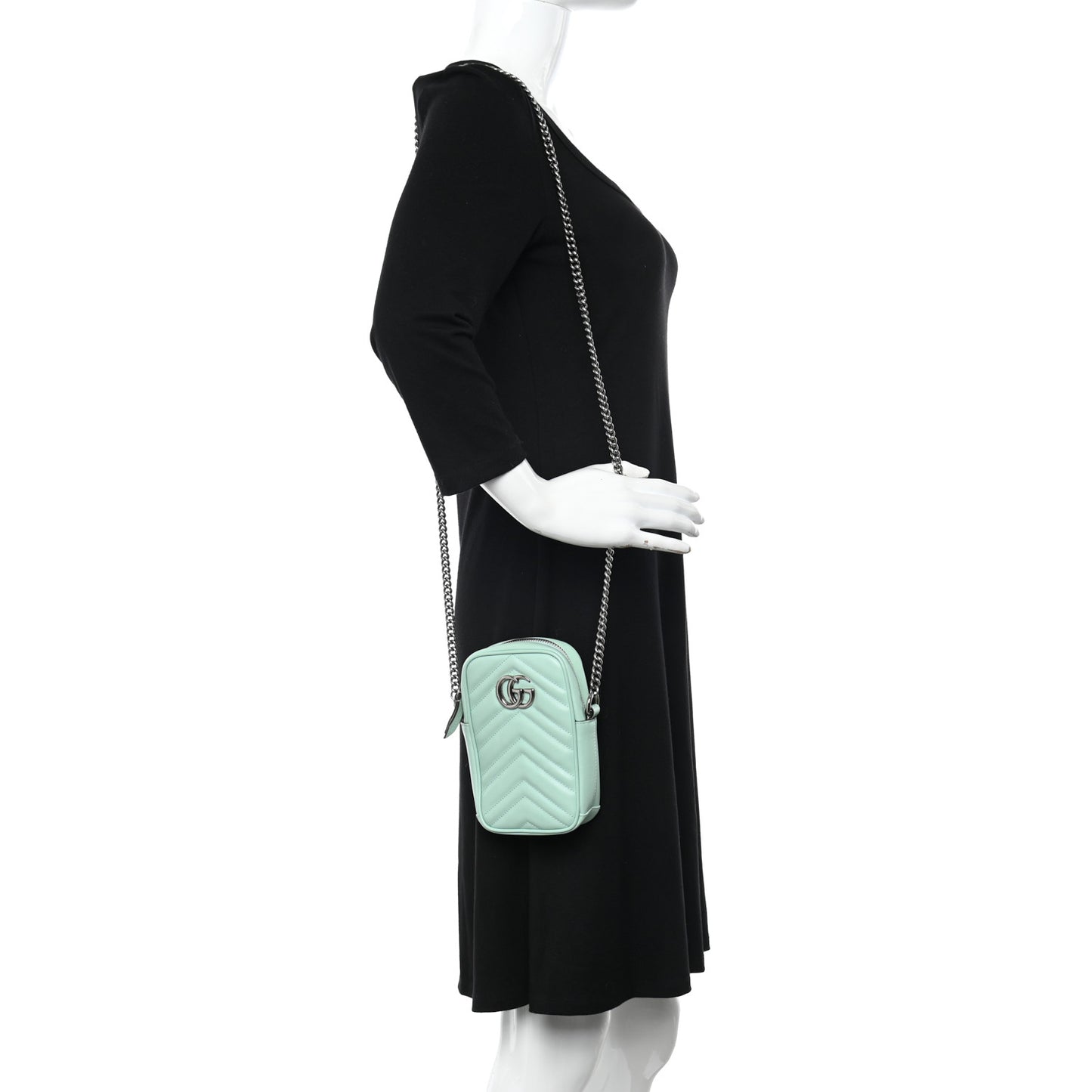 Calfskin Matelasse Mini GG Marmont Crossbody Bag Water Green