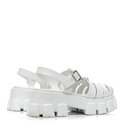 Prada Foam Rubber Metal Triangle Logo Monolith 55mm Cage Sandals 40 White 5 of 12