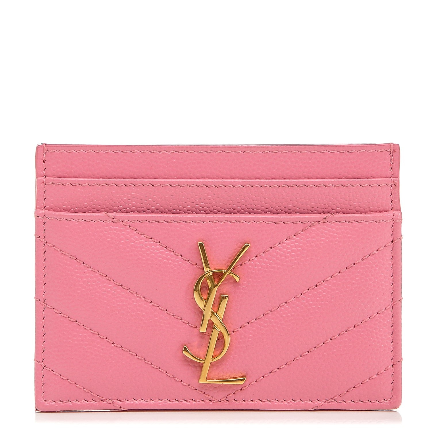 Saint Laurent Grain De Poudre Matelasse Chevron Monogram Credit Card Case Pink 1 of 6