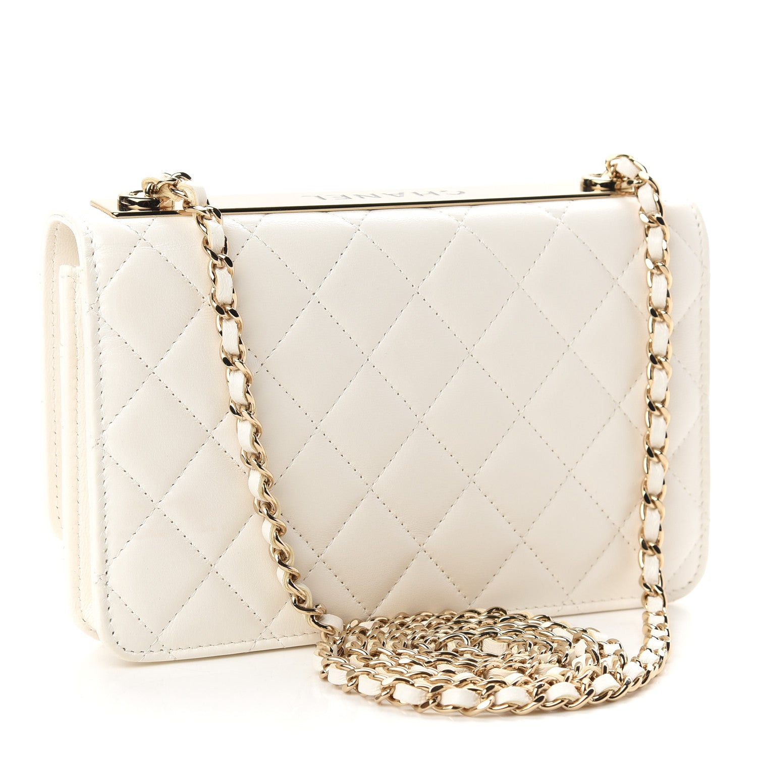 Chanel Lambskin Quilted Trendy CC Wallet On Chain WOC White 944569