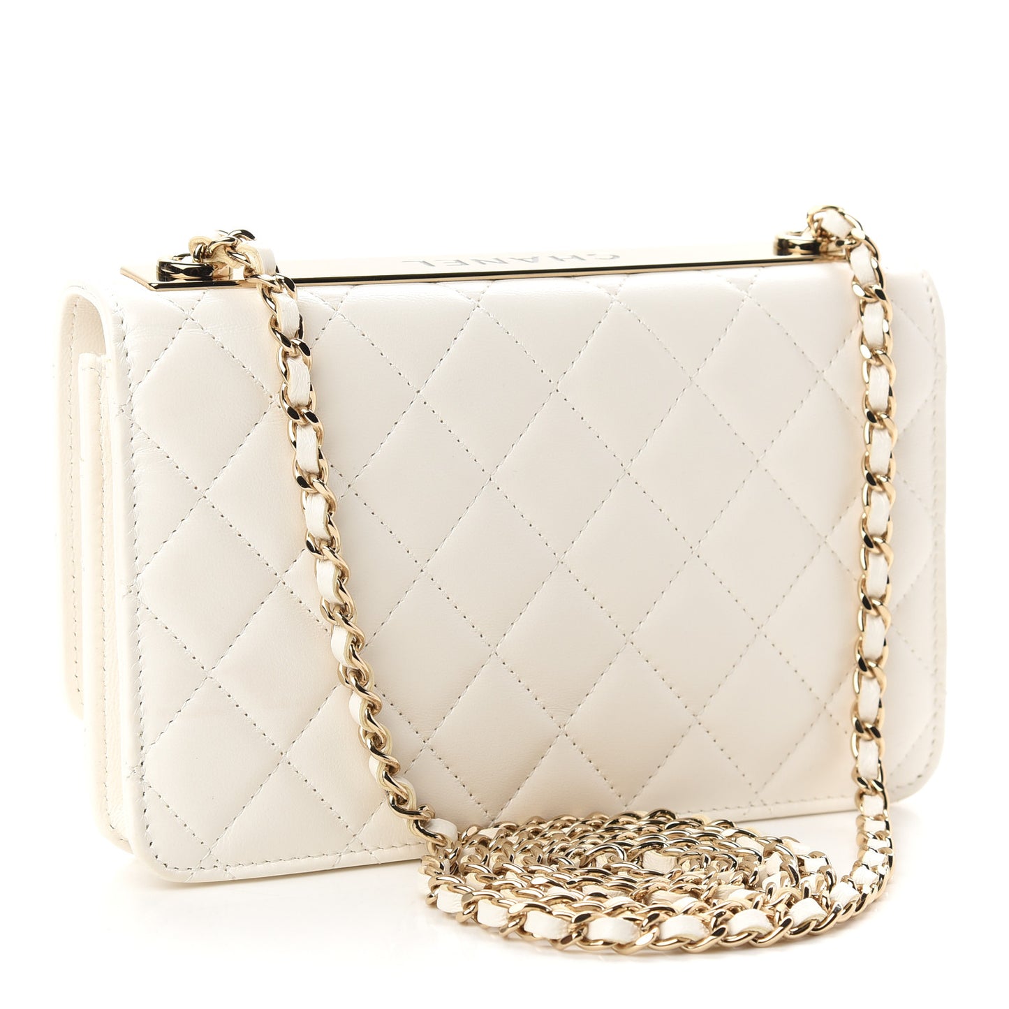 Lambskin Quilted Trendy CC Wallet On Chain WOC White