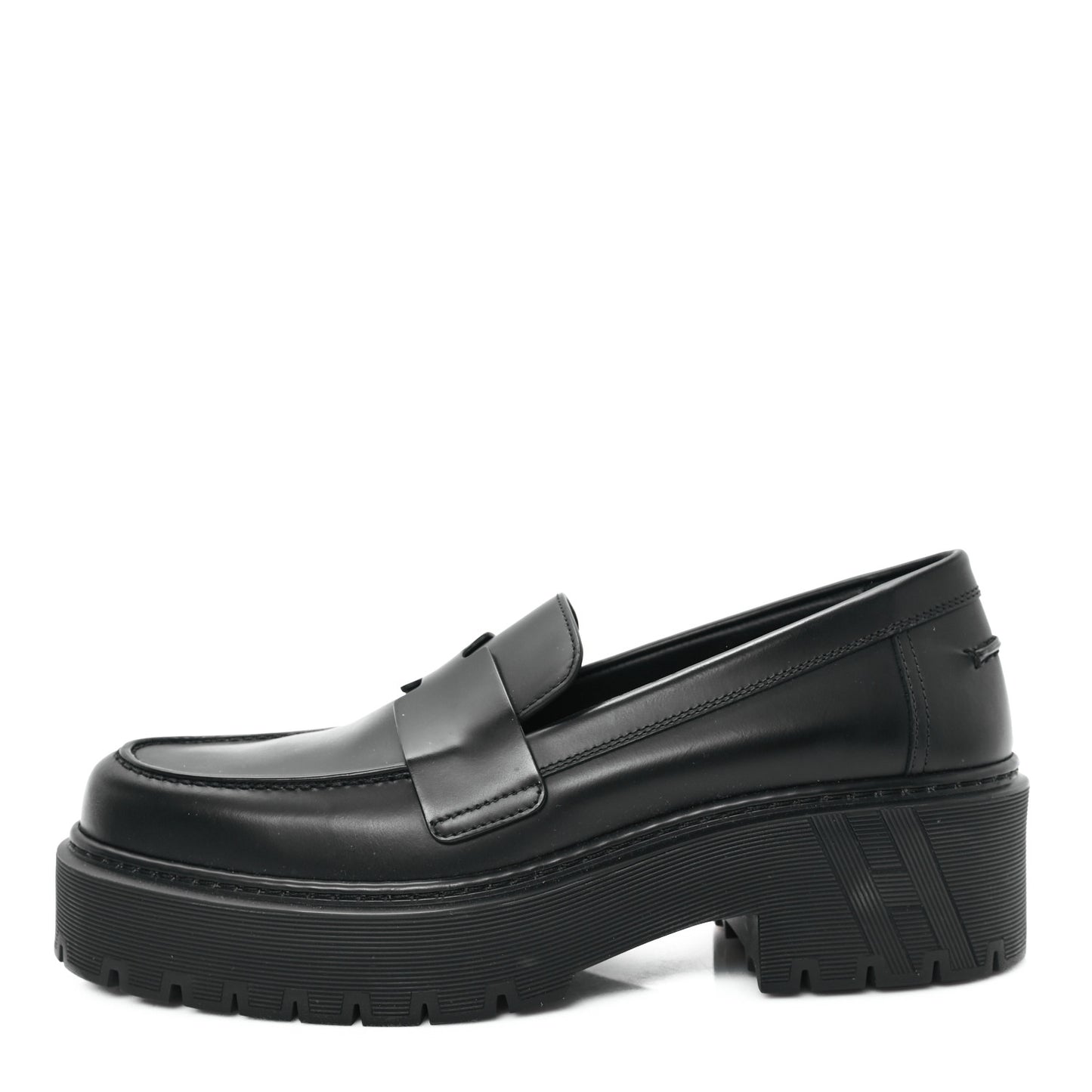 Glazed Calfskin Womens Hitch Loafers 38 Black