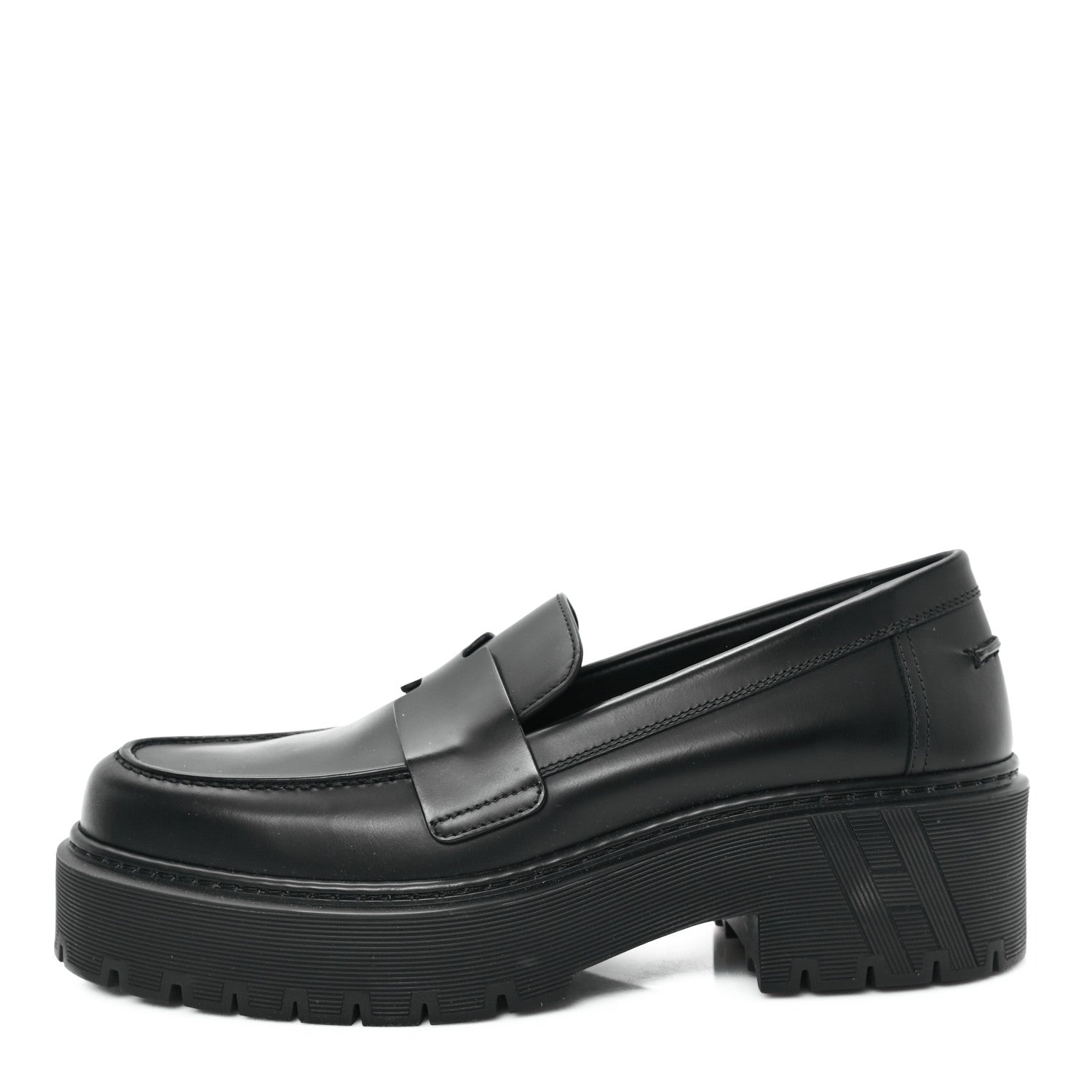 Hermes Glazed Calfskin Womens Hitch Loafers 38 Black 1 of 9