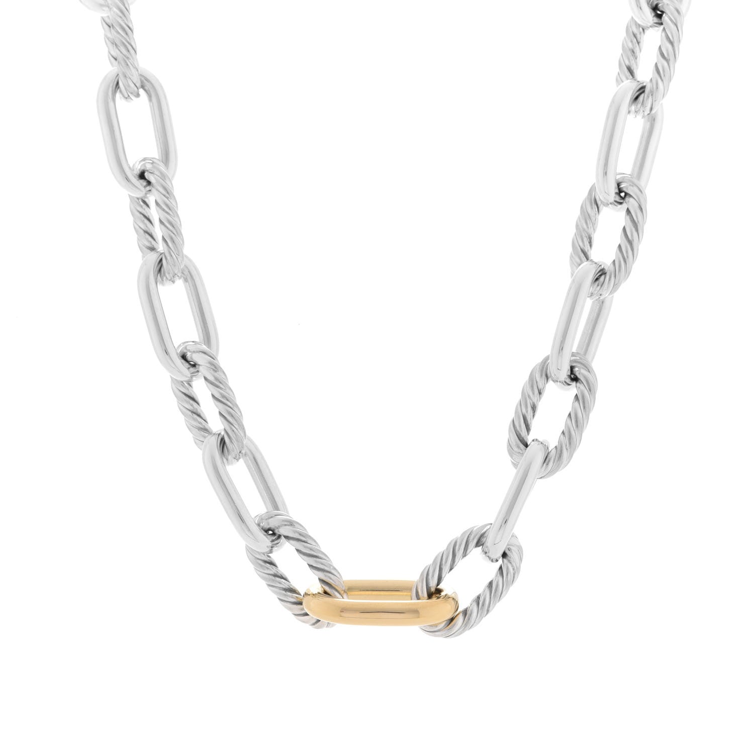 David Yurman Sterling Silver 18K Yellow Gold 13.5mm Madison Link Necklace 1 of 6