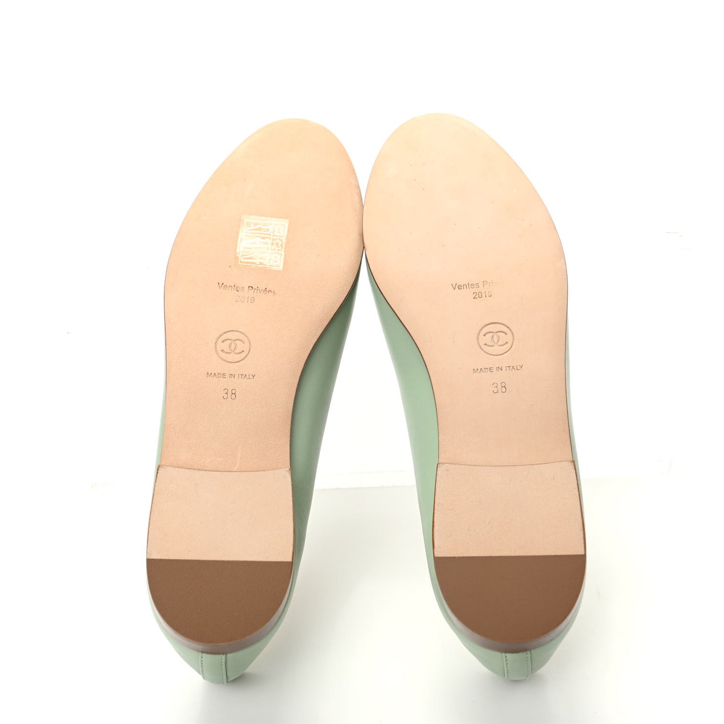 Calfskin Cap Toe CC Ballerina Flats 38 Light Green