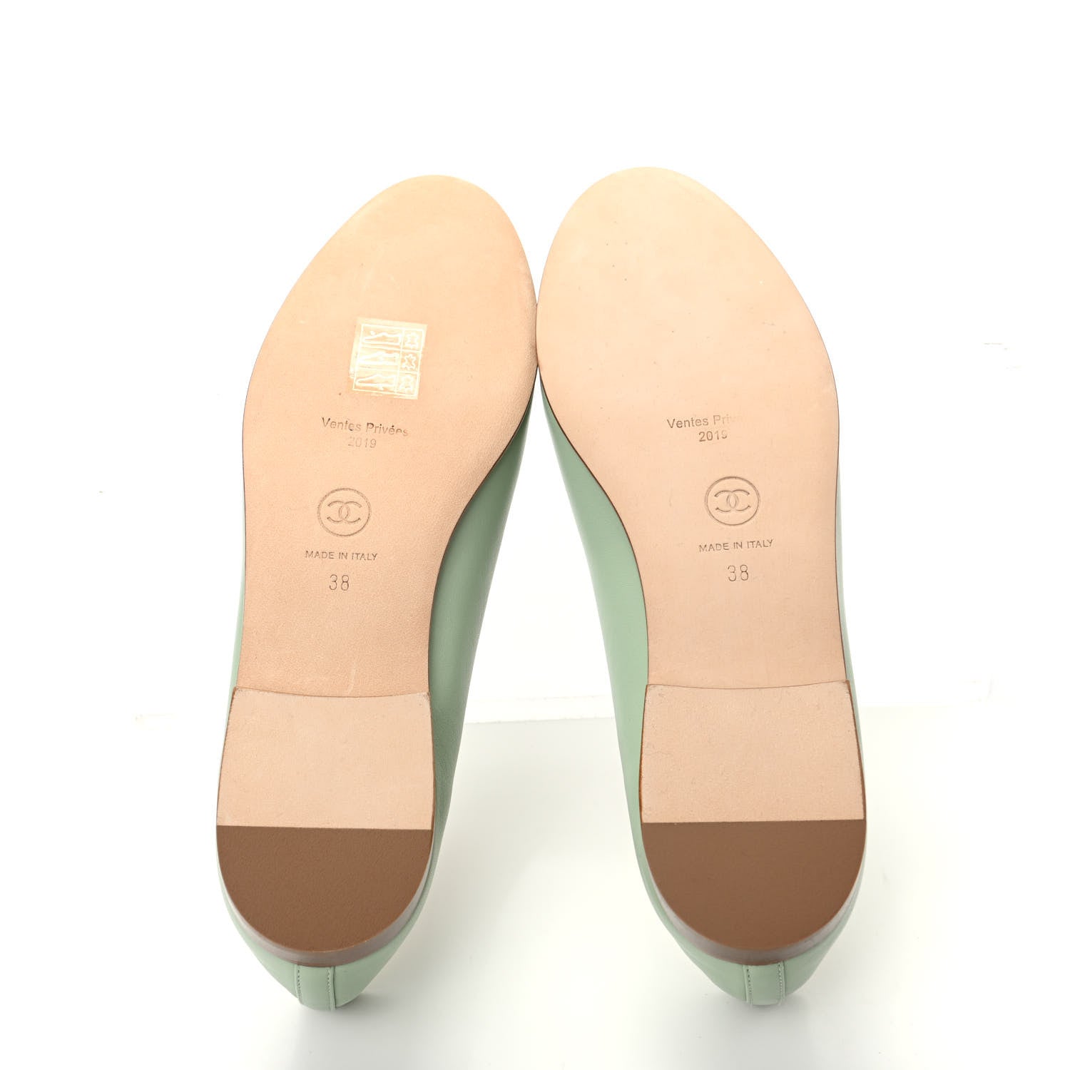 Chanel Calfskin Cap Toe CC Ballerina Flats 38 Light Green 5 of 9