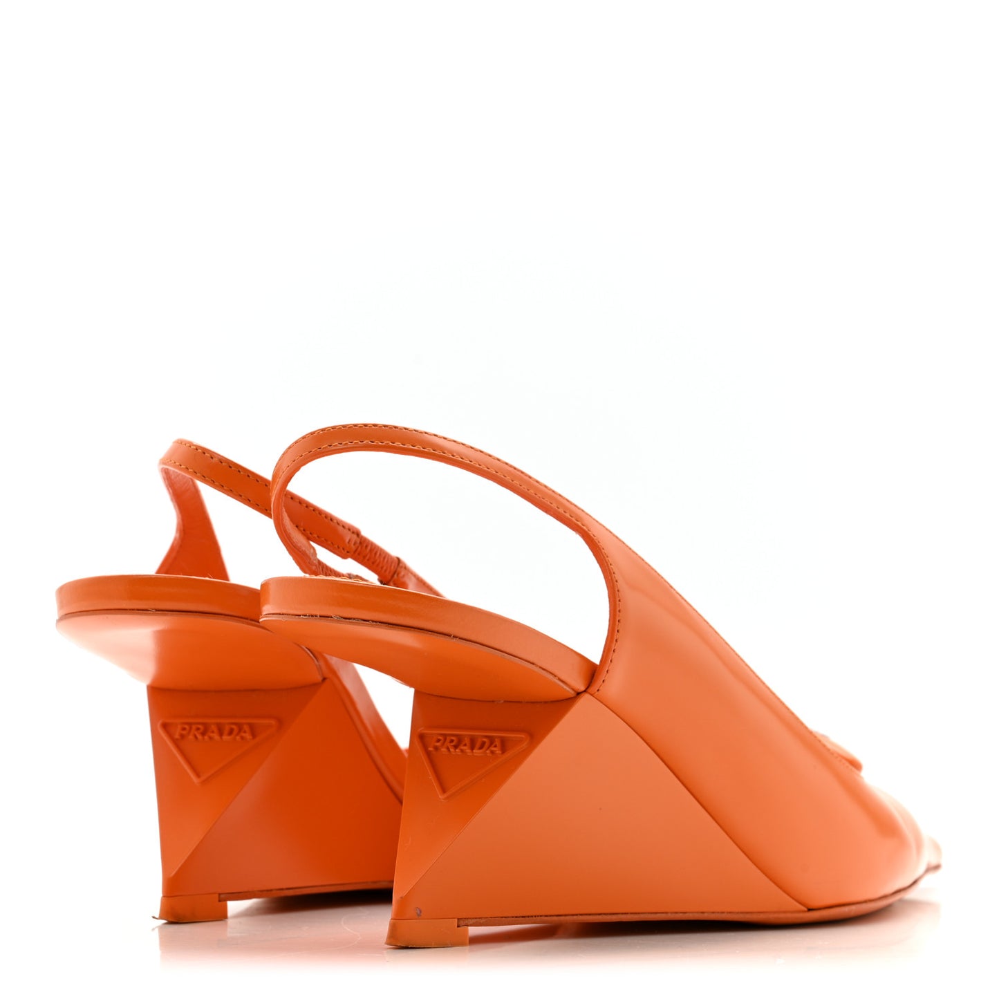 Brushed Calfskin Logo Pointed Toe Slingback Wedges 39.5 Orange