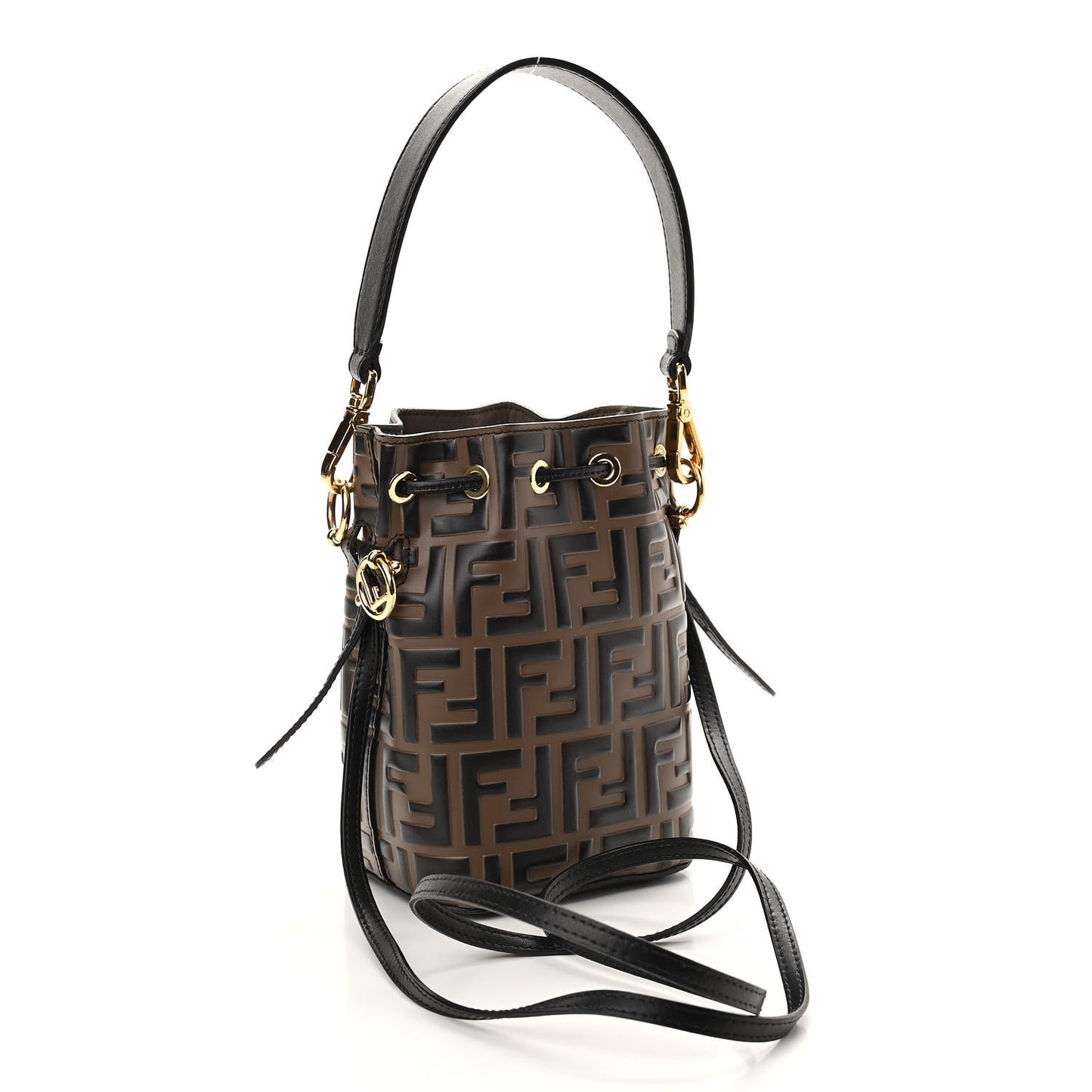 Vitello Liberty F is Fendi Bi-Color FF 1974 Embossed Mini Mon Tresor Bucket Bag Maya Black