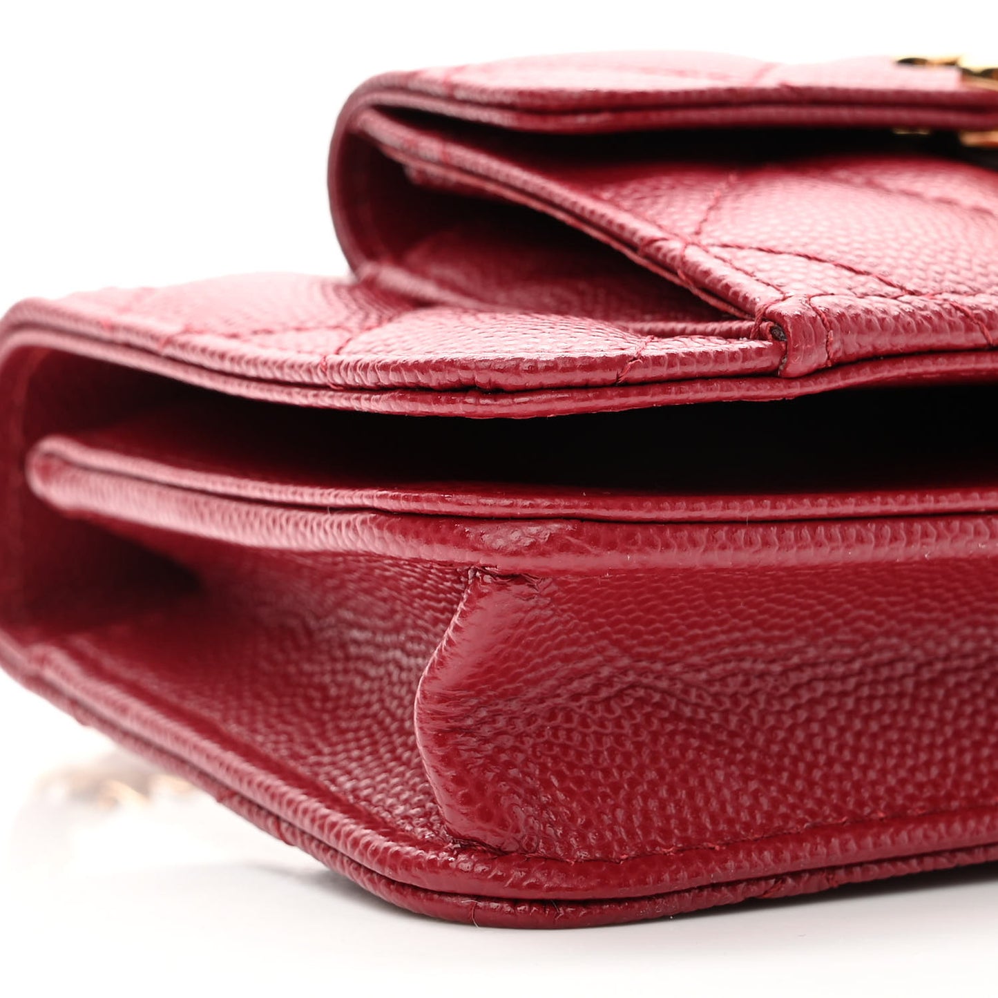 Caviar Quilted Pocket Twins Clutch With Chain Burgundy