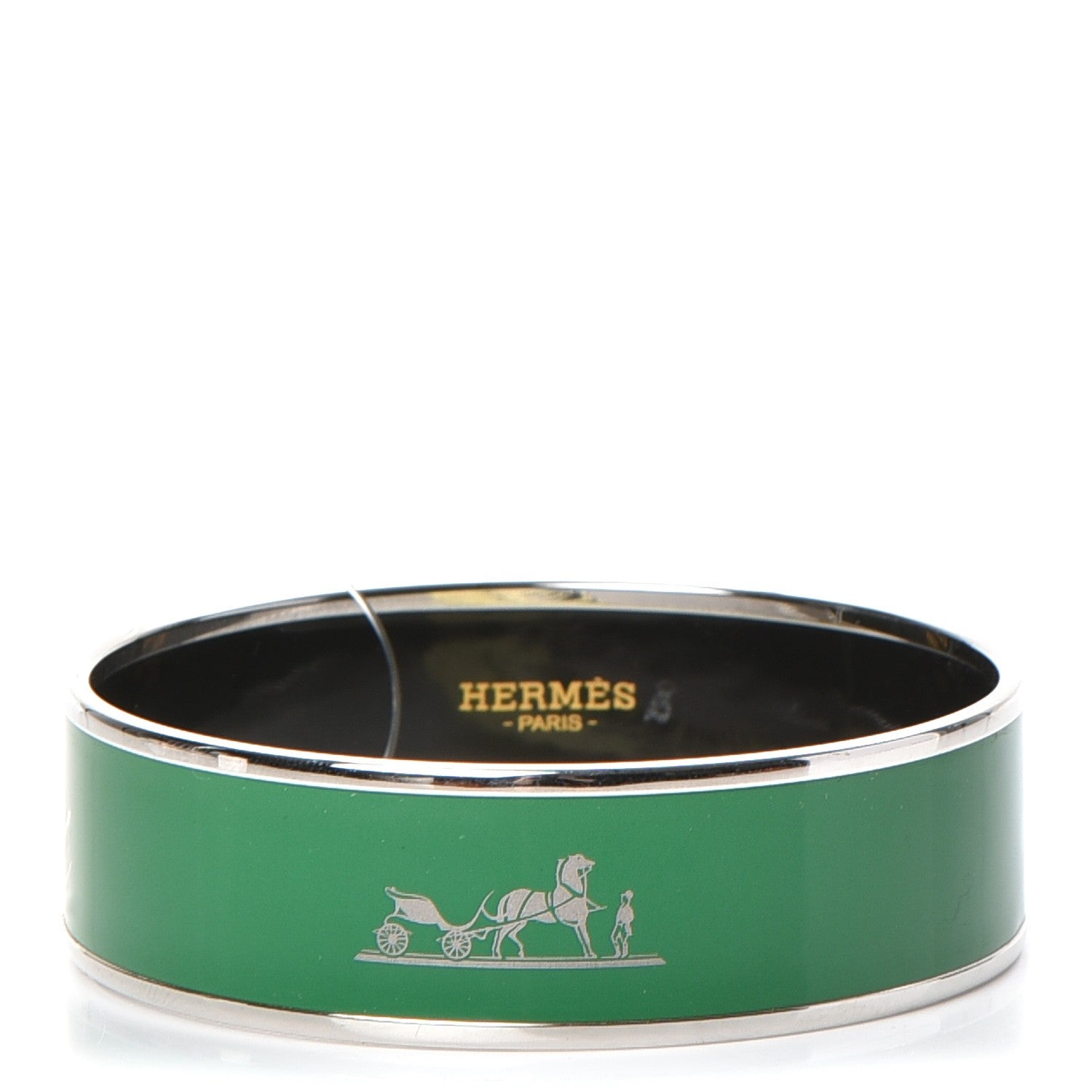 Hermes Enamel Wide Caleche Bracelet 62 Vert Sapin 1 of 5