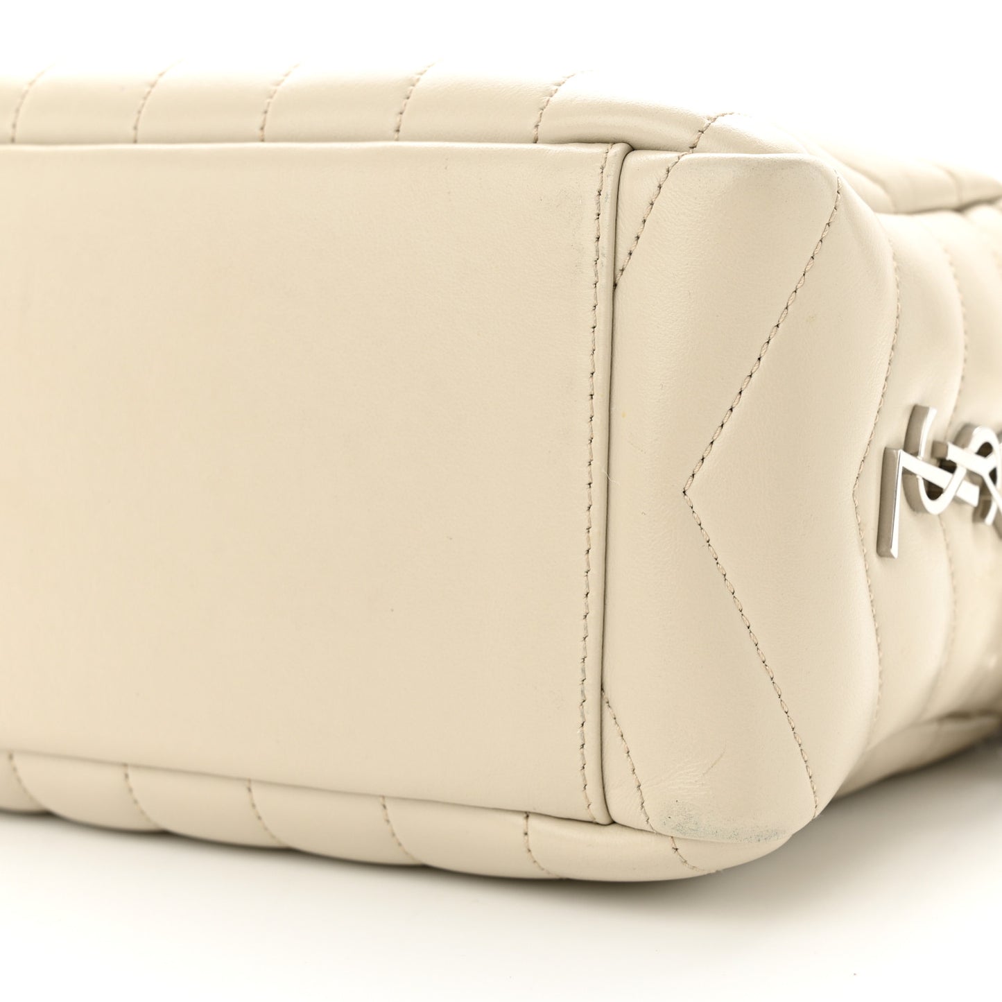 SAINT LAURENT Calfskin Y Quilted Monogram Small Loulou Bowling Bag Ivory