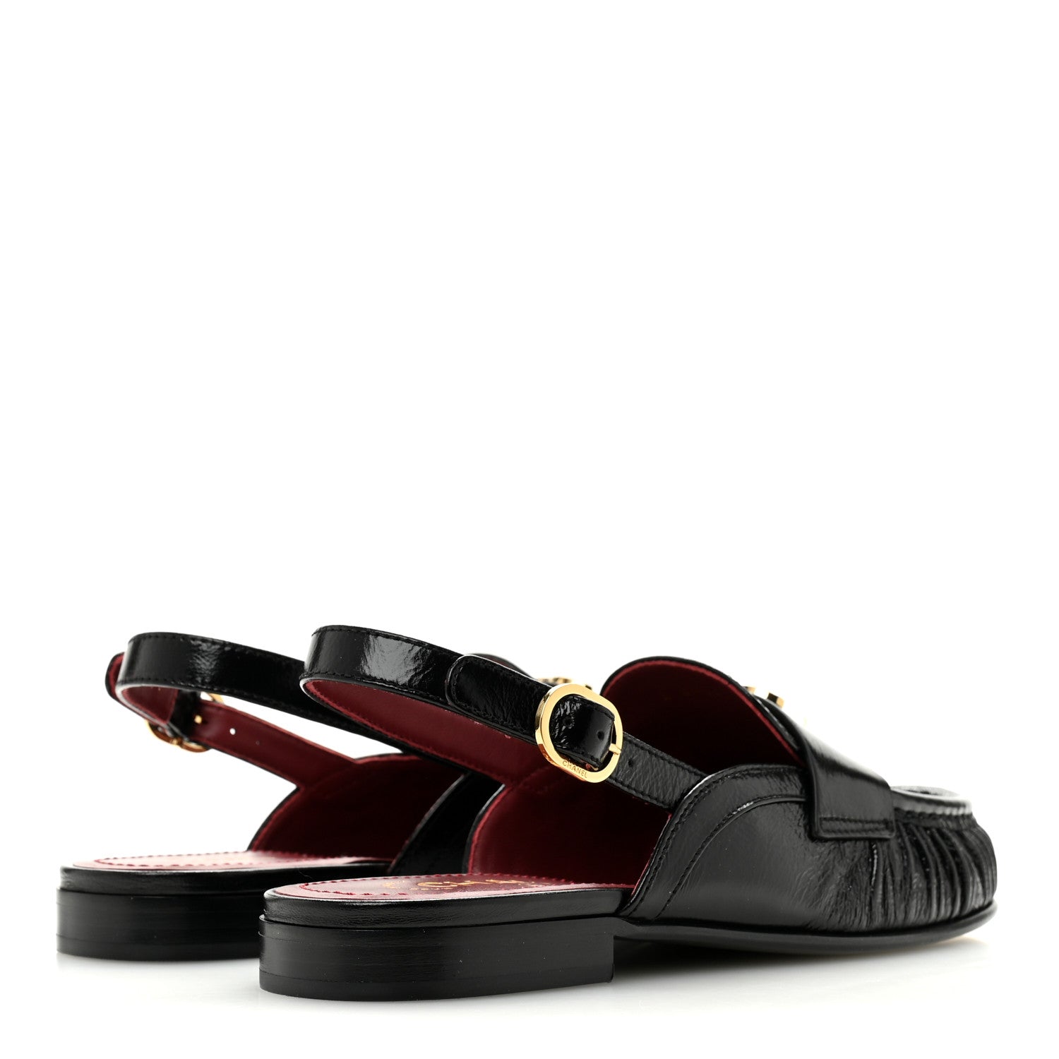 Chanel Crumpled Shiny Lambskin CC Slingback Mocassins 38 Black 5 of 10