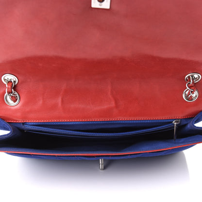 Chanel Jersey Chevron Leo Lion Jumbo Flap Blue 10 of 15