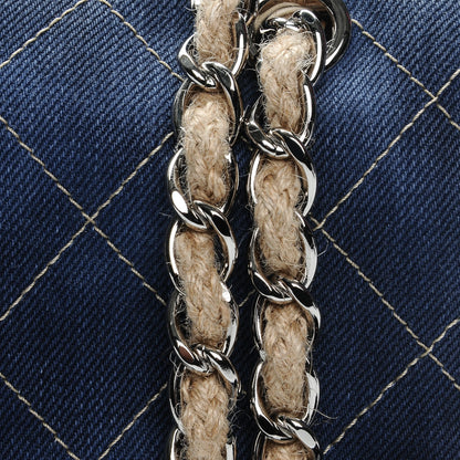 Chanel Denim Quilted Jumbo Pompom Flap Dark Blue 6 of 9