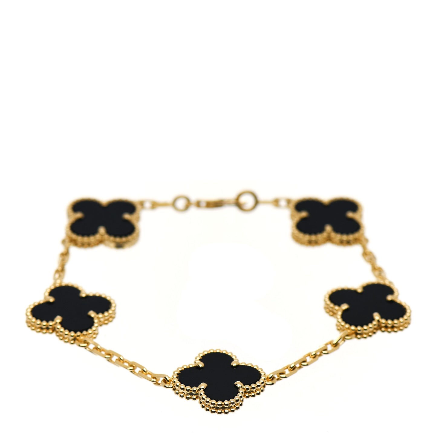 18K Yellow Gold Black Onyx 5 Motifs Vintage Alhambra Bracelet