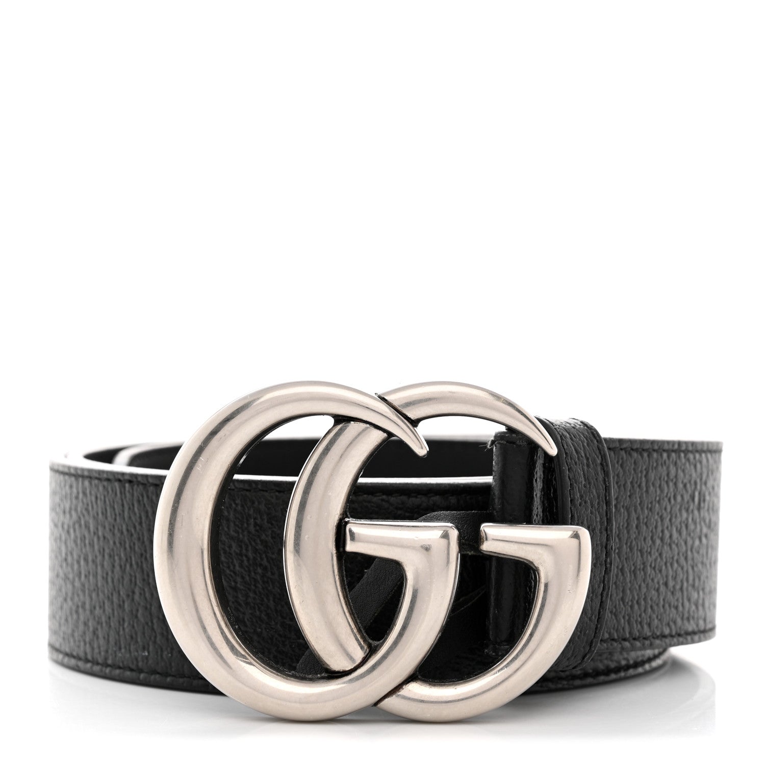 Gucci Textured Dollar Calfskin Nickel Double G 40mm Belt 90 36 Black 1 of 5