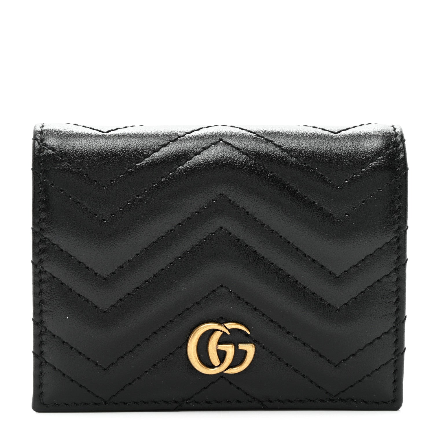 Gucci Calfskin Matelasse GG Marmont Card Case Wallet Black 1 of 8