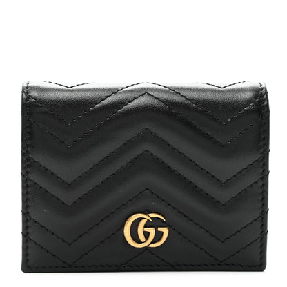 Gucci Calfskin Matelasse GG Marmont Card Case Wallet Black 1 of 8