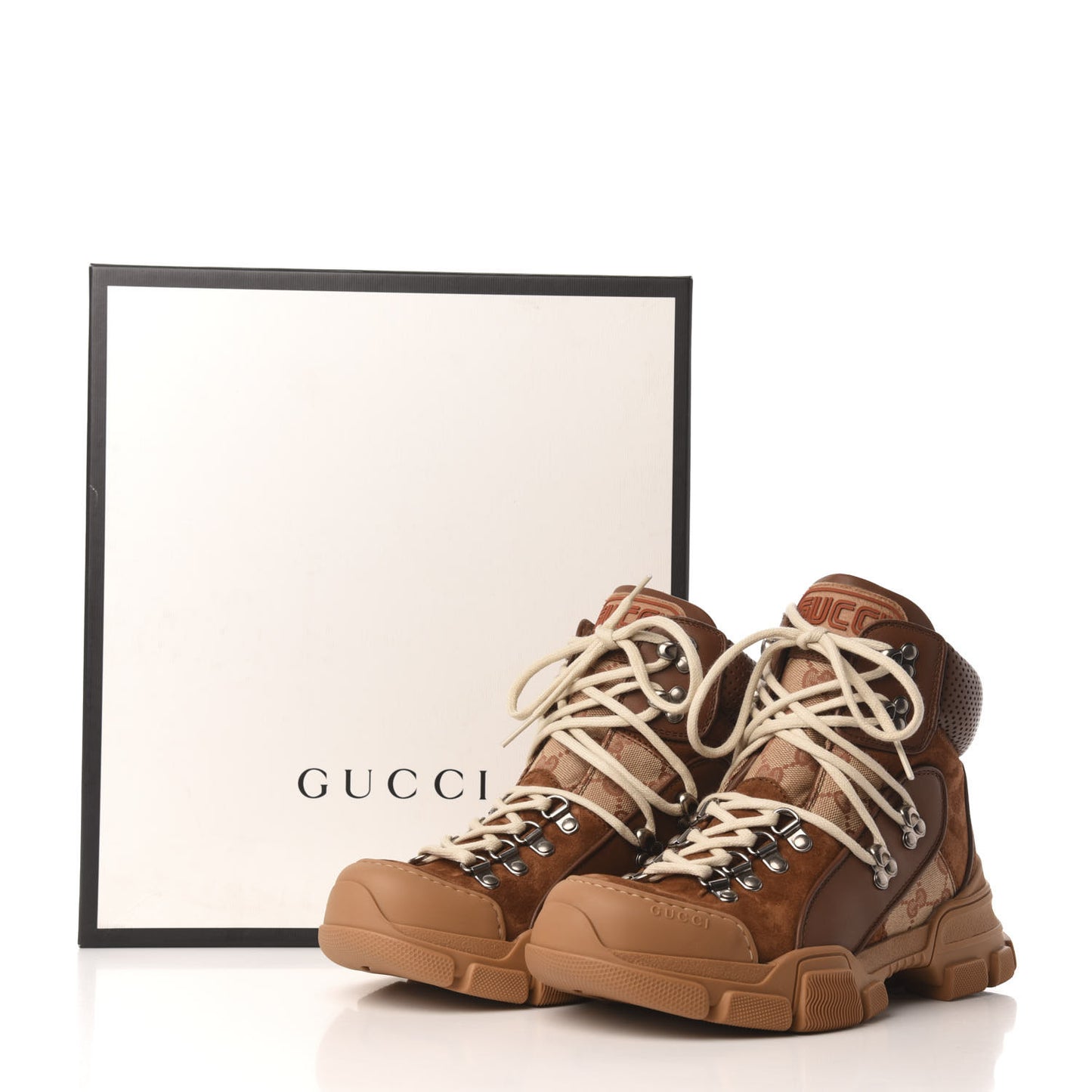 X SEGA Suede Calfskin GG Monogram Womens Flashtrek High-Top Sneakers 38 New Cuir Beige Ruggine