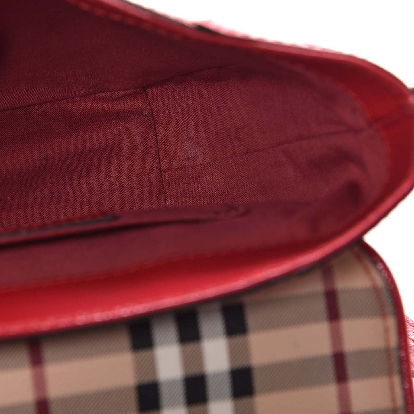 Patent Calfskin Haymarket Check Maydown Crossbody Bag Red