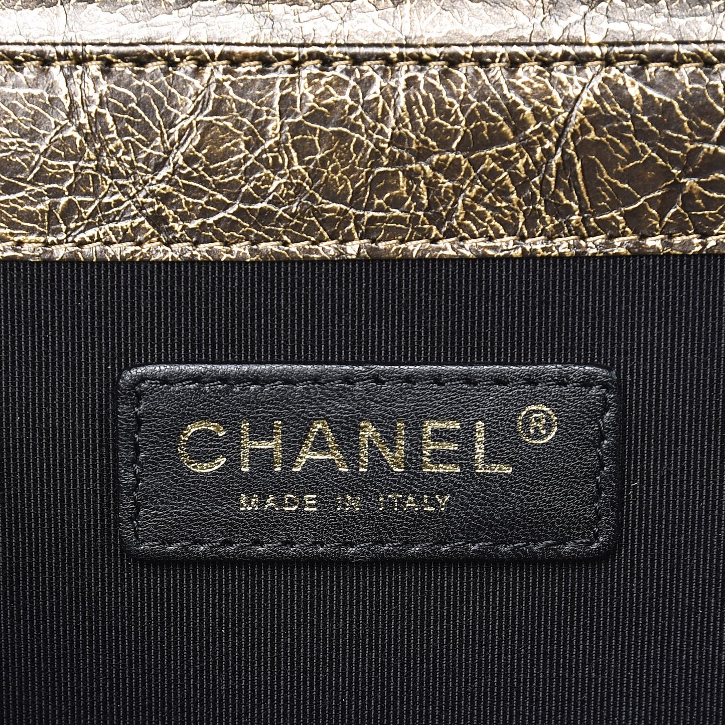 Cracked Metallic Calfskin Quilted Zip Away Chain Clutch Gold