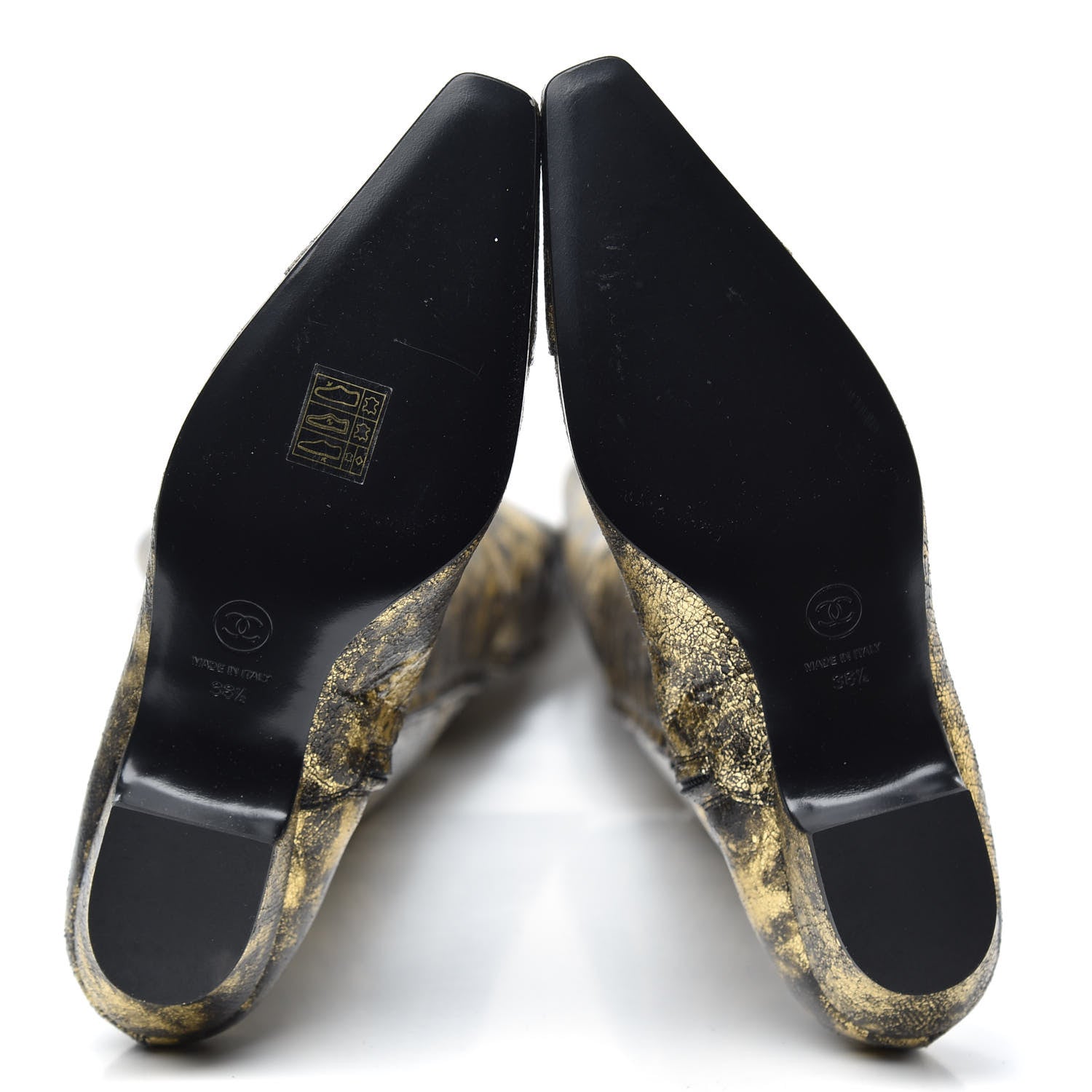 Chanel Metallic Lambskin Over the Knee Boots 38.5 Gold Black 4 of 6