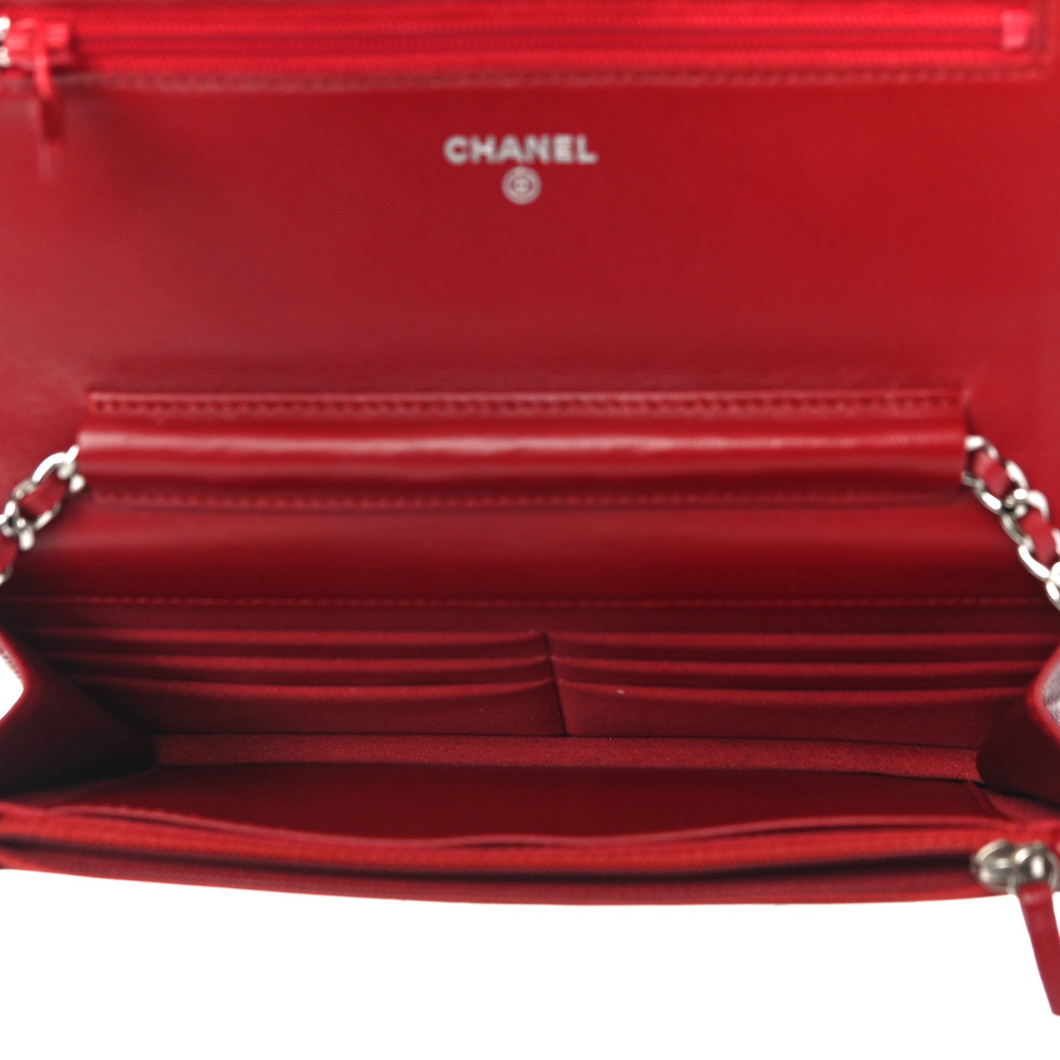 Chanel Lambskin Camellia Embossed Wallet On Chain WOC Red 5 of 12