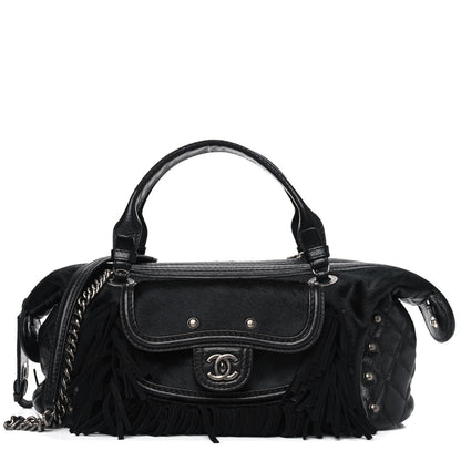 Chanel Calfskin Pony Hair Fringe Bowling Bag Black 1 of 4