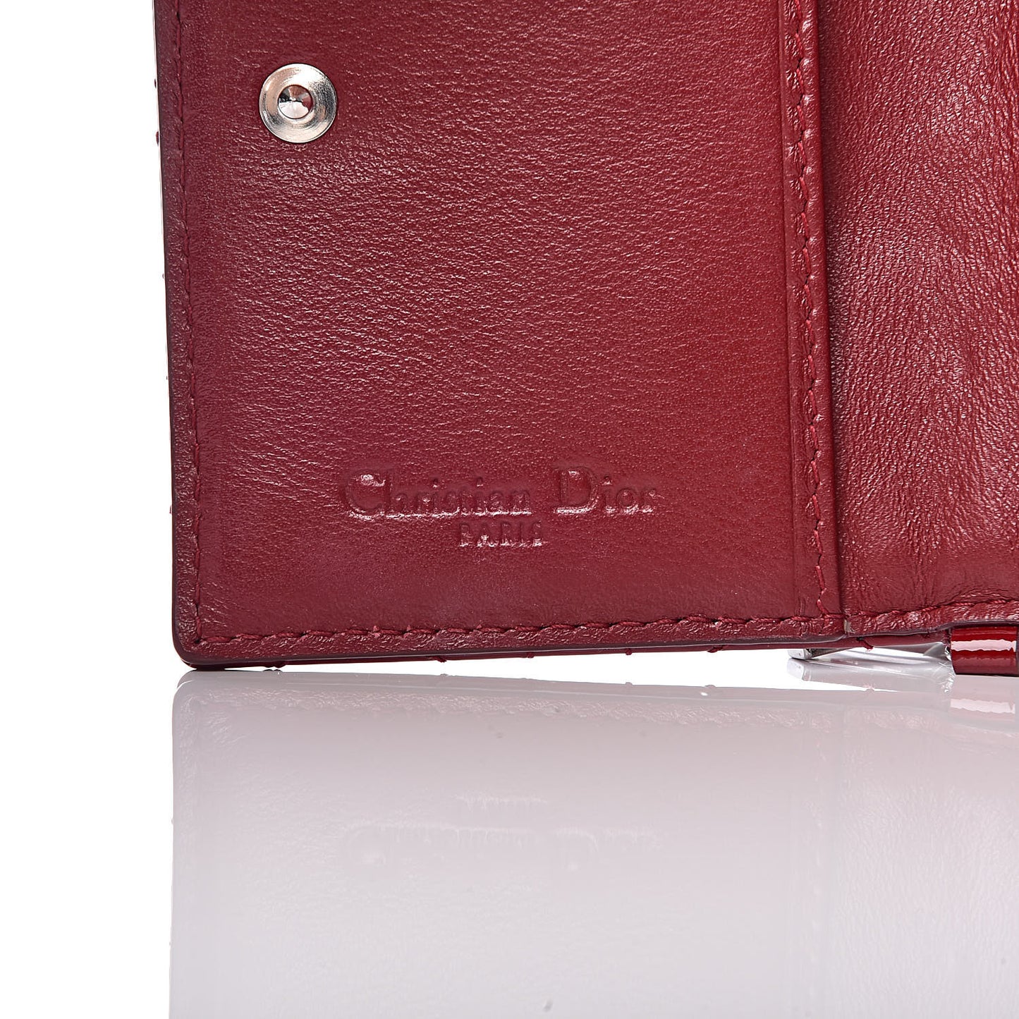 Patent Cannage Small Lady Dior Flap Card Holder Scarlet